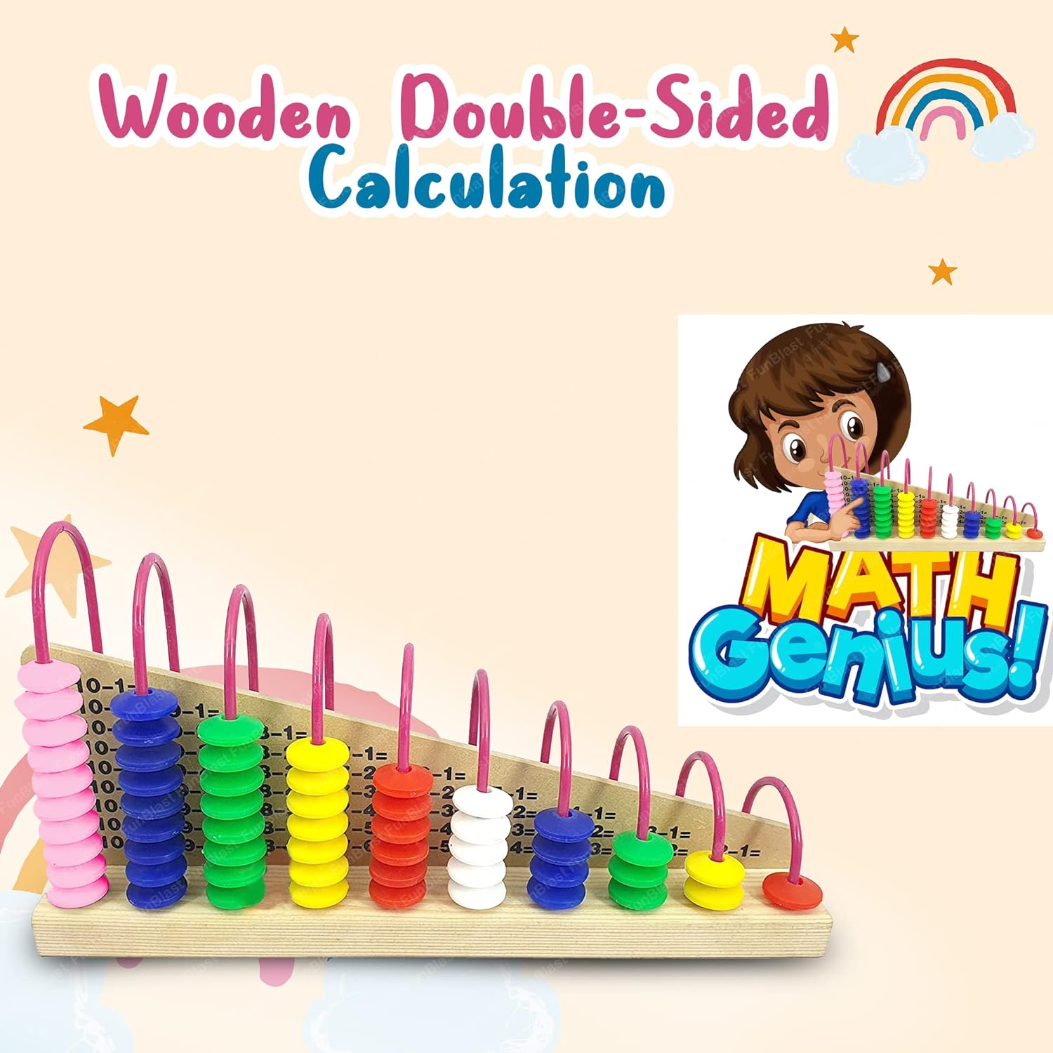 Wooden Double - Sided Calculation Shelf Abacus with Counting Addition Subtraction Maths Toy