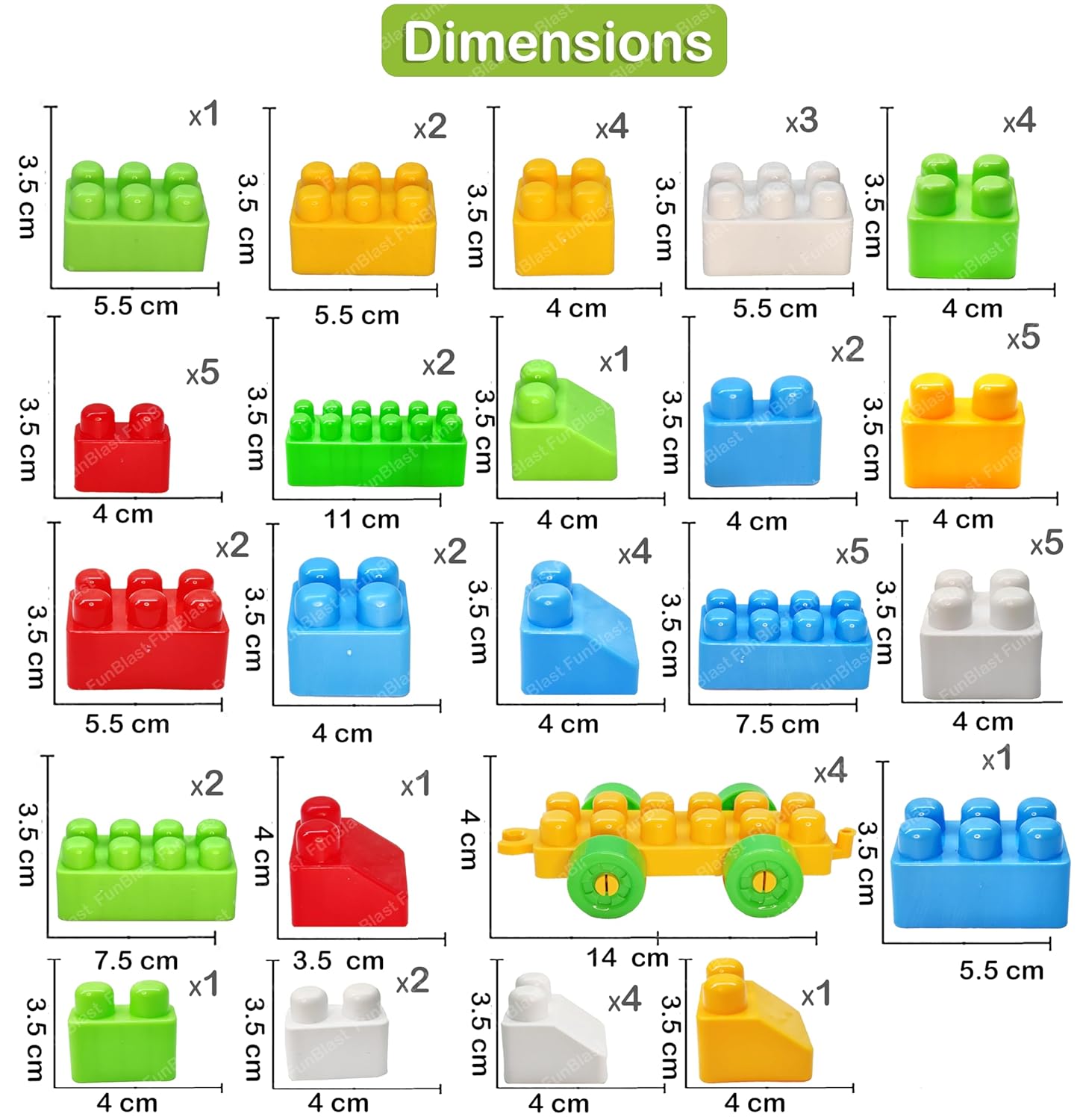 Building Blocks for Kids with Wheel, 64 Pcs with 16 Movable Wheels