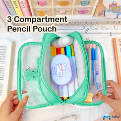 Portable Pencil Pouch with Zipper Closure for Kids (Green)