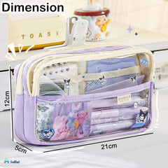 Multiple Compartment Double Zipper Pencil Pouch for Kids (Purple)
