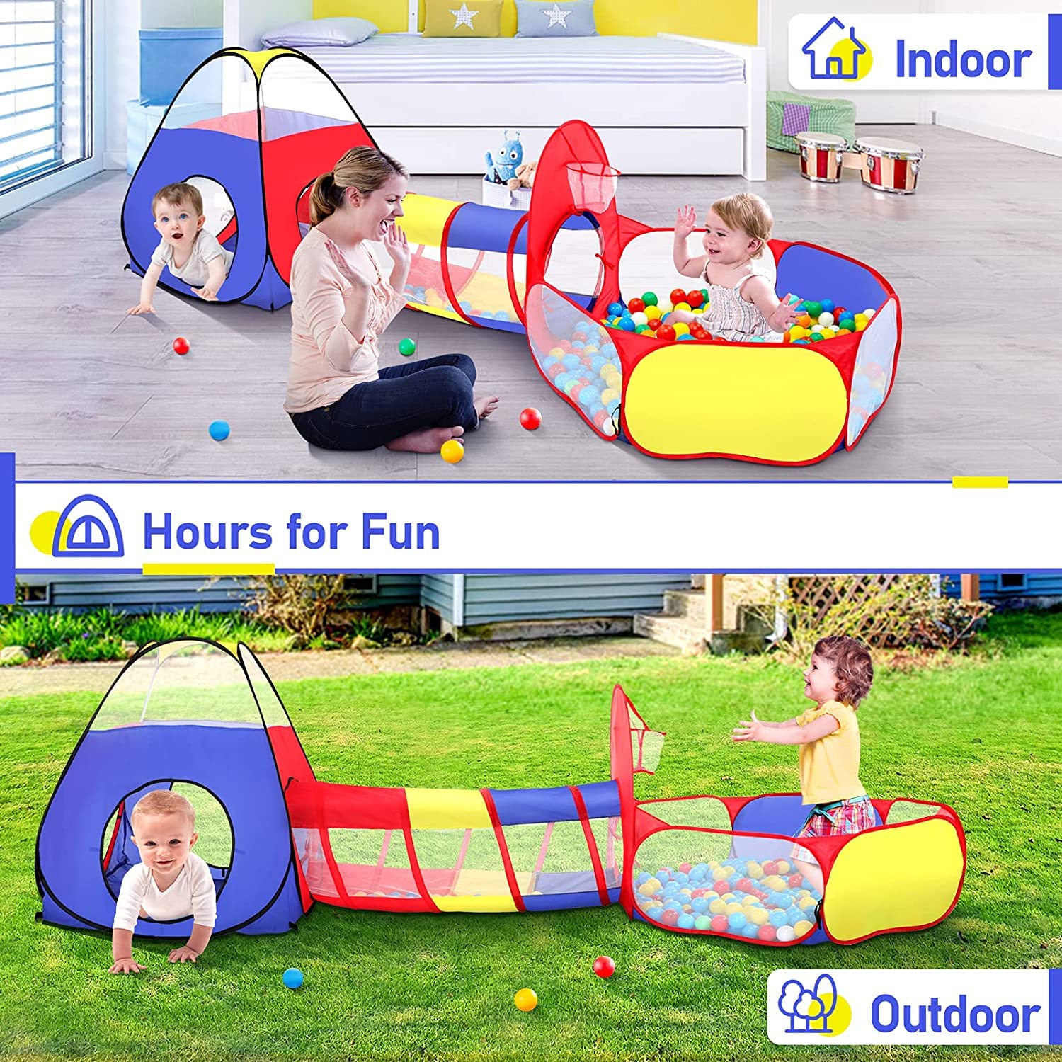 Ball Pool for Kids - Tunnel Tent House for Kids - Tunnel for Kids, Kids Play Tent House, Tunnel Ball Pool for Kids, Ball Pit with Balls for Kids, Ball Pool Tent Theme - 25 Balls