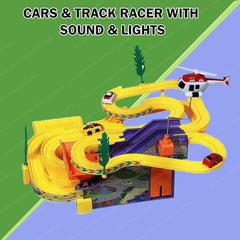 Track Racing Set with 4 Pcs Gliding Cars, Track Racer with Sound & Lights for Kids