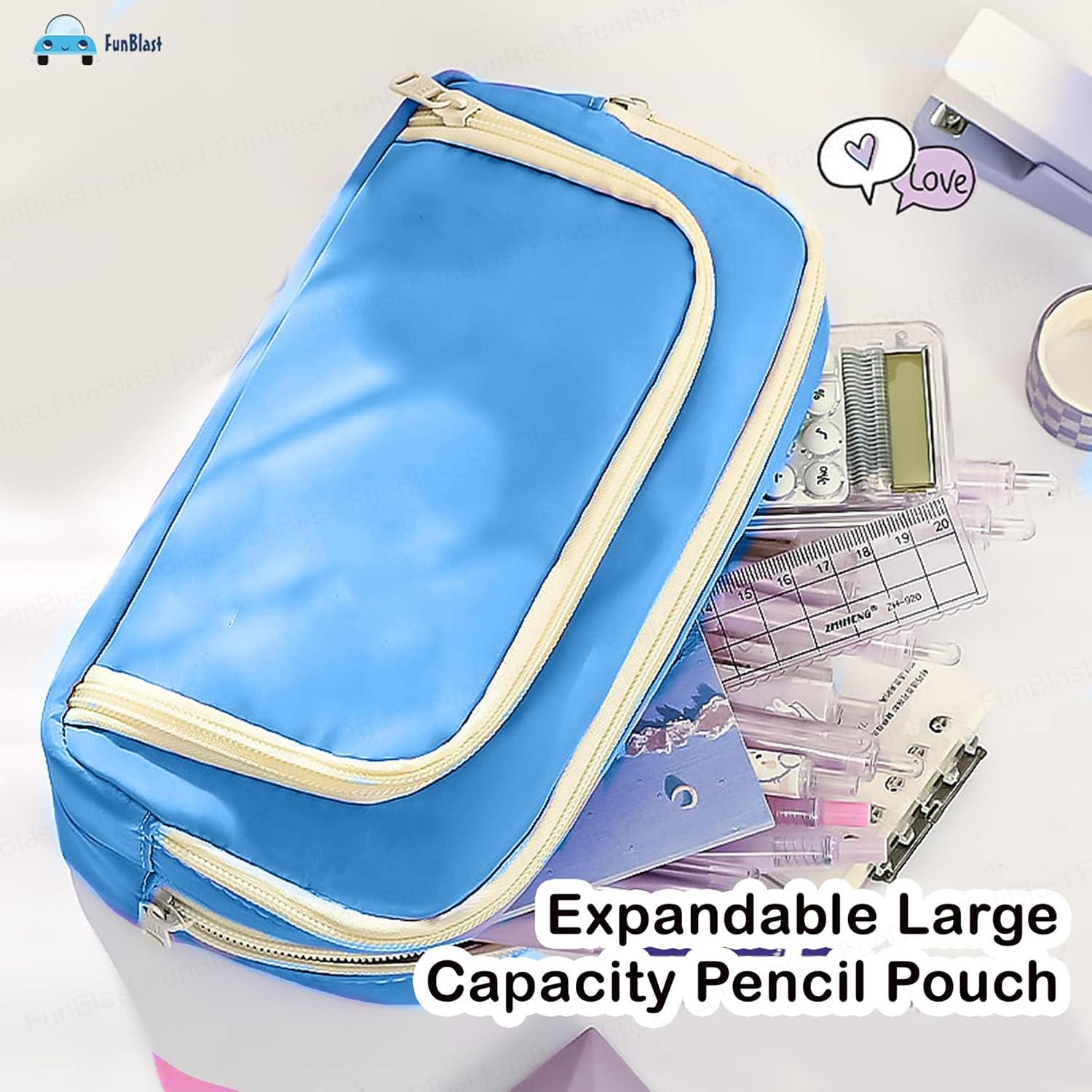 Multiple Compartment Portable Stationary Organizer Bag for Kids (Blue)