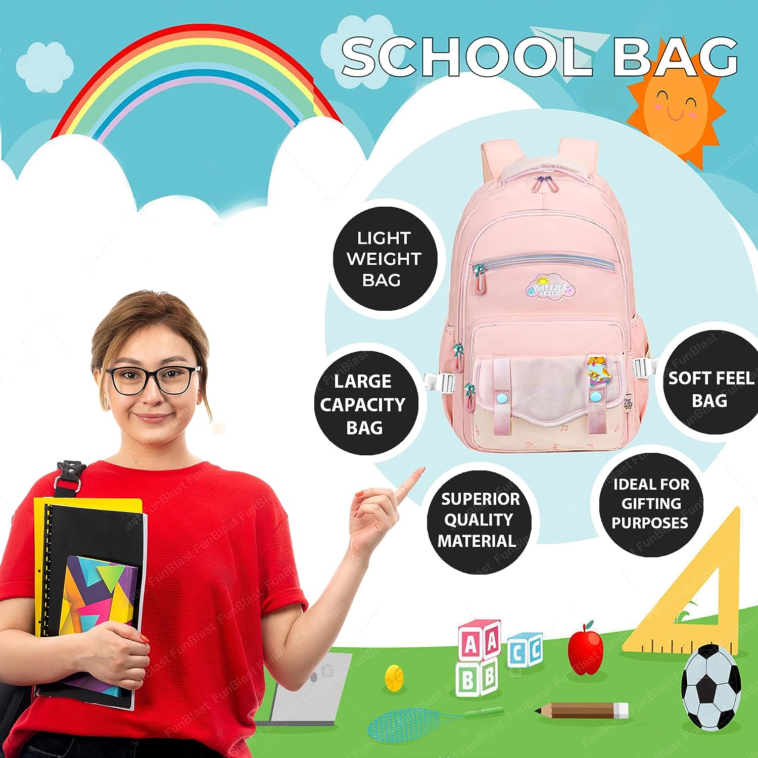 School, Office, Casual Multipurpose Backpack - School and College Bags for students, Large Capacity Bag for Boys Girls Kids, Travel Bag, Picnic Bag