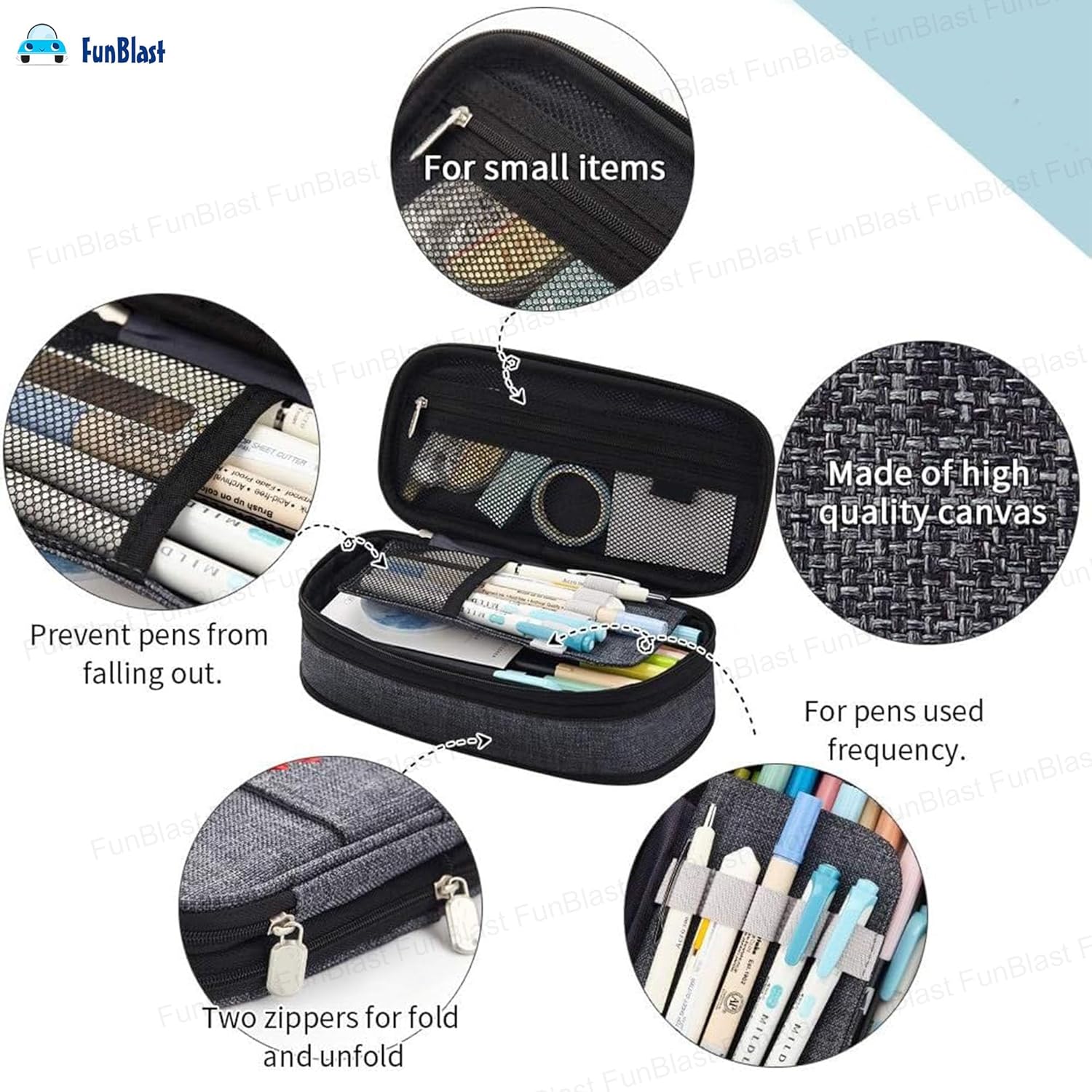Multiple Compartment Double Zipper Portable Pouch for Kids (Grey)