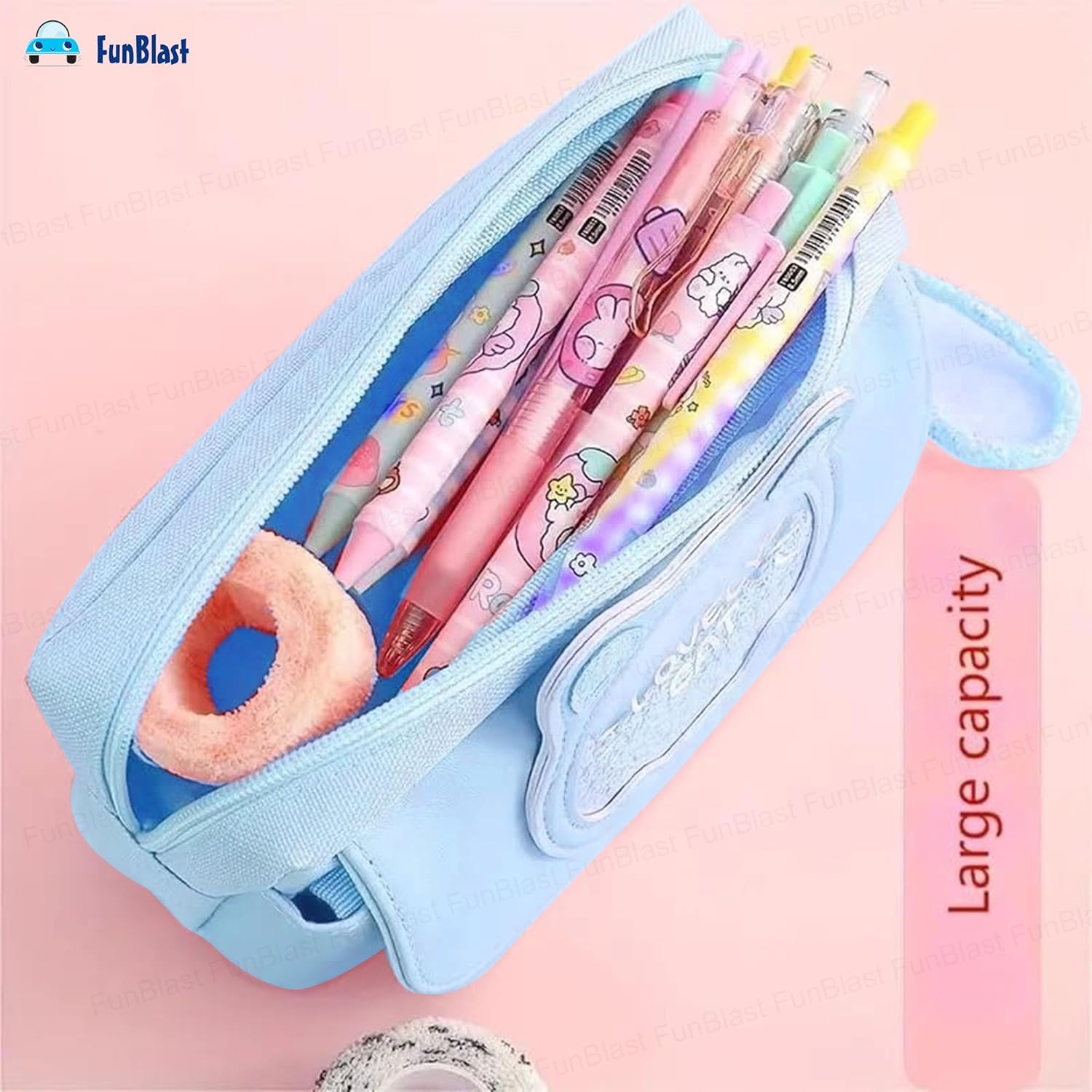 Cat Design Stationery Pouch with Zipper Lock for Girls (SkyBlue)