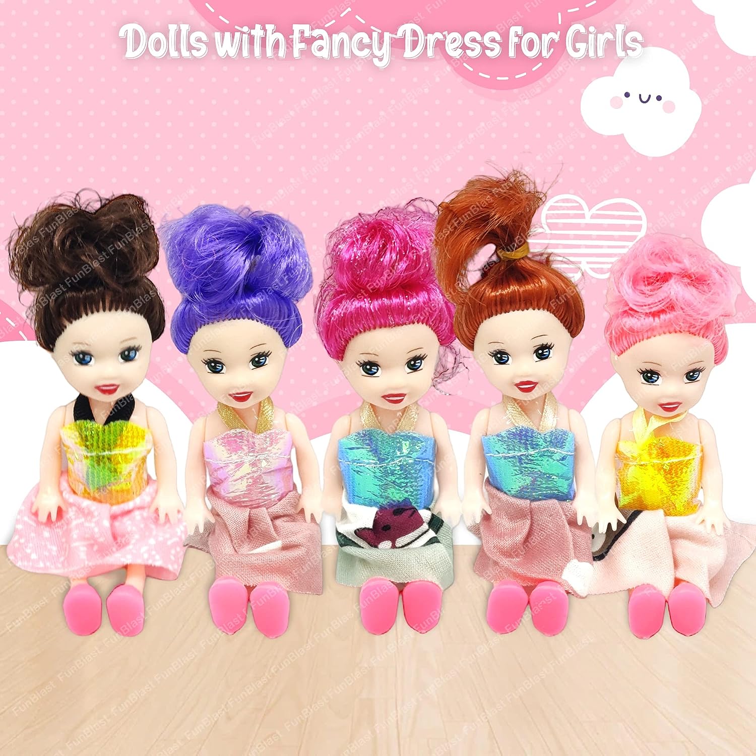Doll Toys for Kids, (Pack of 5 Pcs)- Small Doll for Girls- 10 CM Cute –  FunBlast