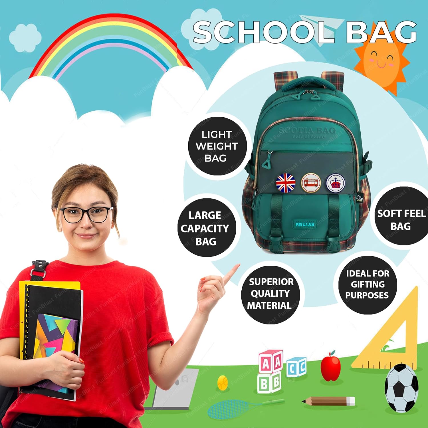 School Bagpack for Children - School and College Bag with Padded Shoulders, Multipurpose Bag for Children & Adults, Office Bag, Travel Backpack, Casual Bags (46 X 30 X 20 CM)