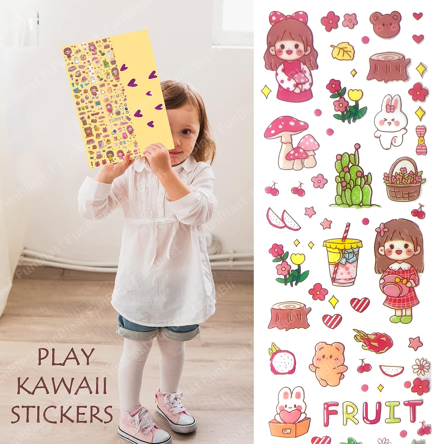 Cute Cartoon Theme Kawaii Stickers - 20 PET Sheets Cute Washi Stickers for Project, Japanese Style Girls Sticker Set, Size of Each Sheet - 40 X 8 CM (Color and Design May Vary)