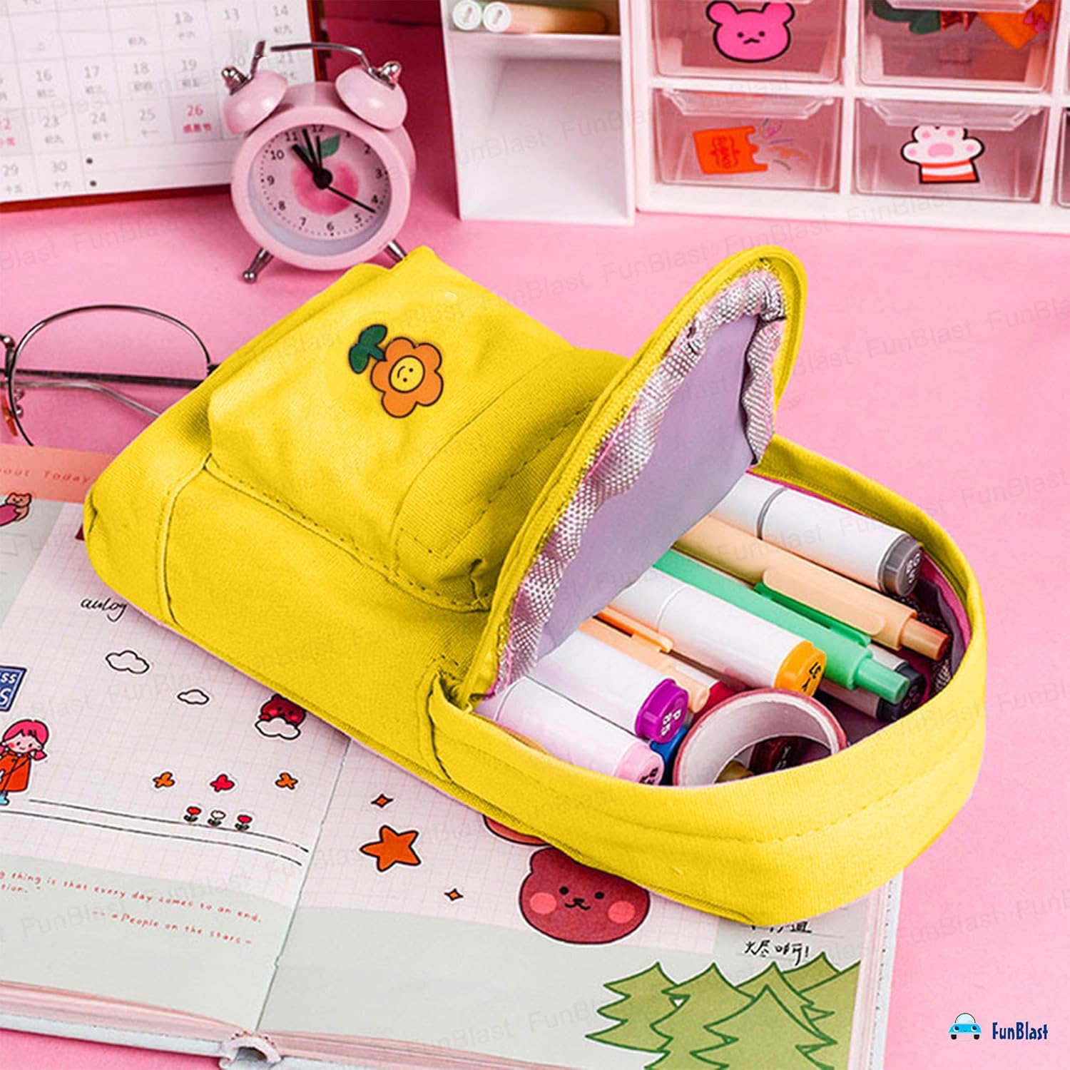 Large Capacity Hangable Pencil Pouch for Kids (Yellow)
