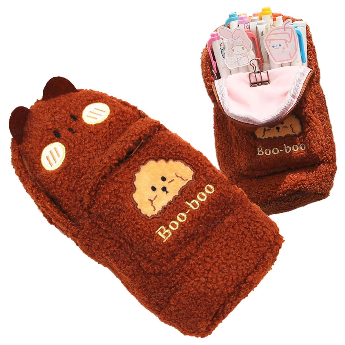 Soft Plush Zipper Pouch for Girls (DarkBrown)