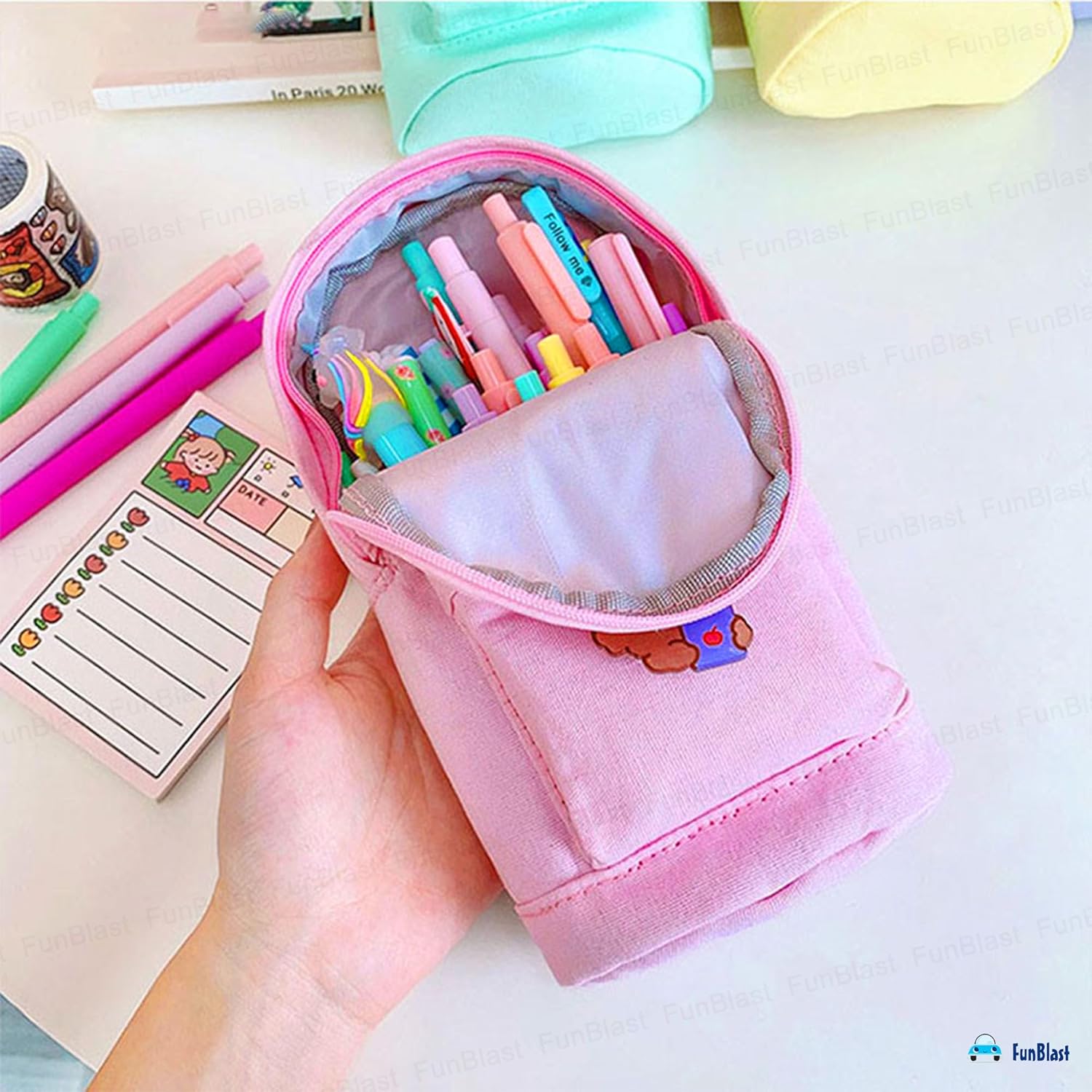 Large Capacity Hangable Pencil Pouch for Kids (Pink)