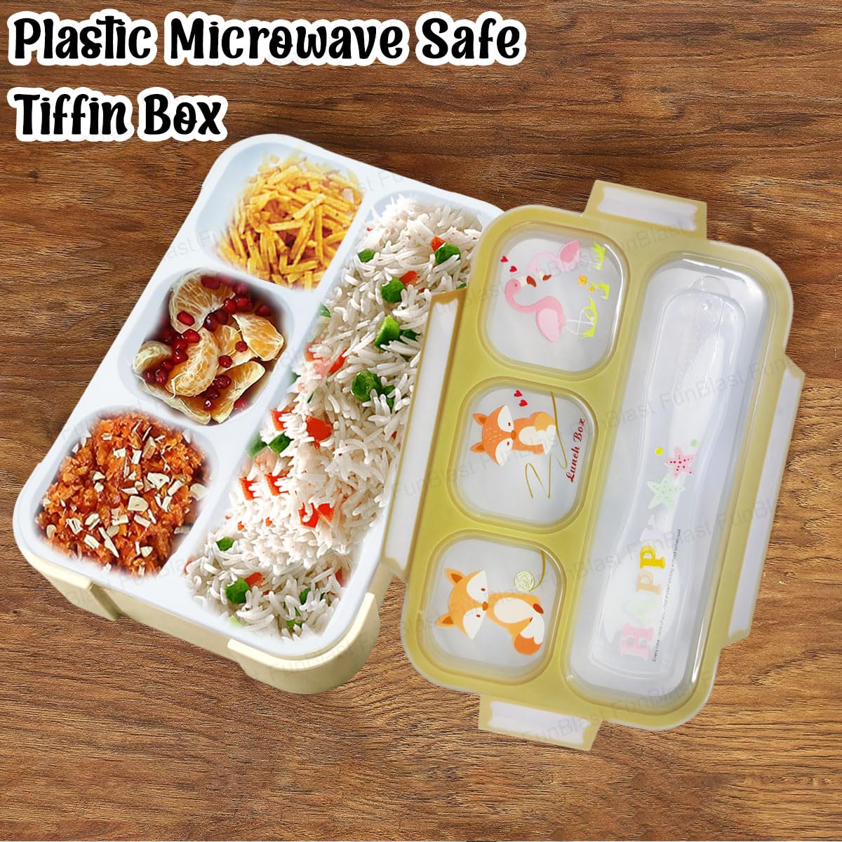 Lunch Box for Kids – Airtight Leak-Proof Tiffin Box, Lunch Box with Fork, Plastic Microwave Safe Tiffin Box with 4 Small Compartment, Bento Box (Green)