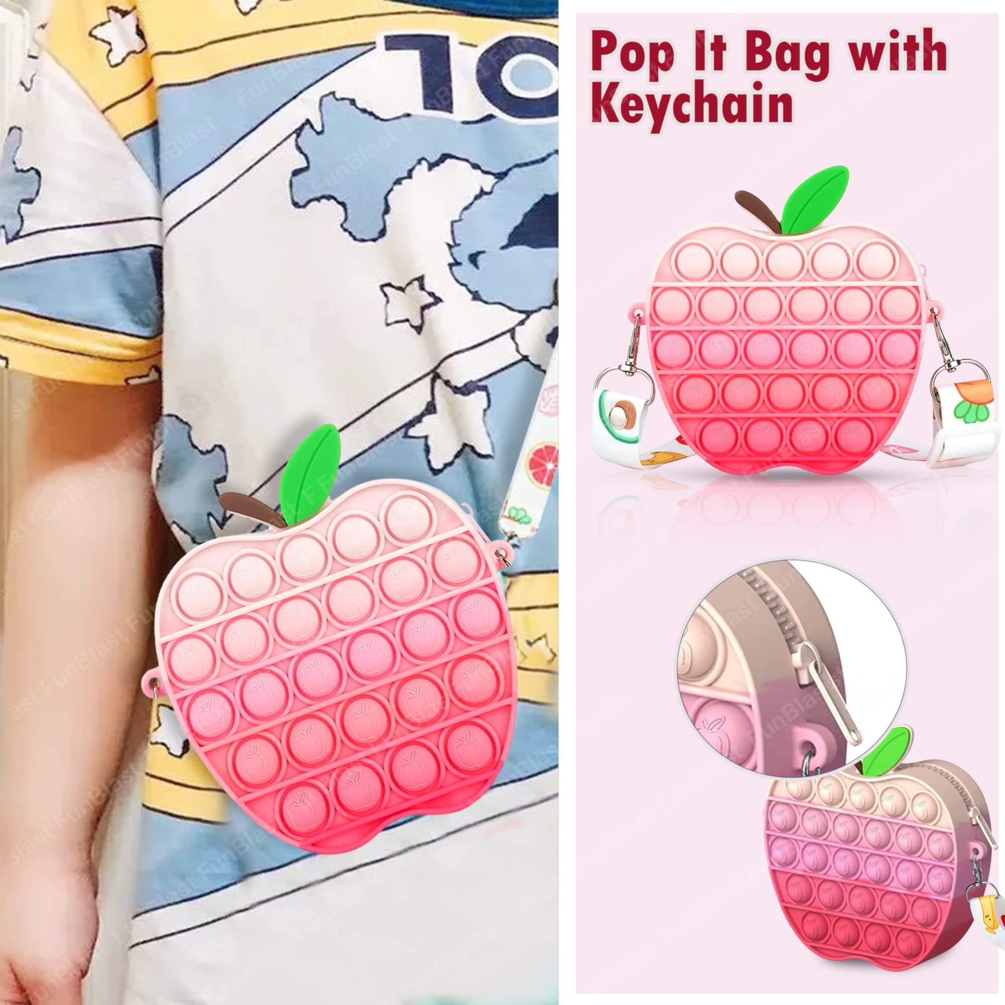 Pop It Sling Bag –Apple Shape Pop It Cross Body Bag for Kids, Pop It Purse for Girls, Birthday Gift for Girls