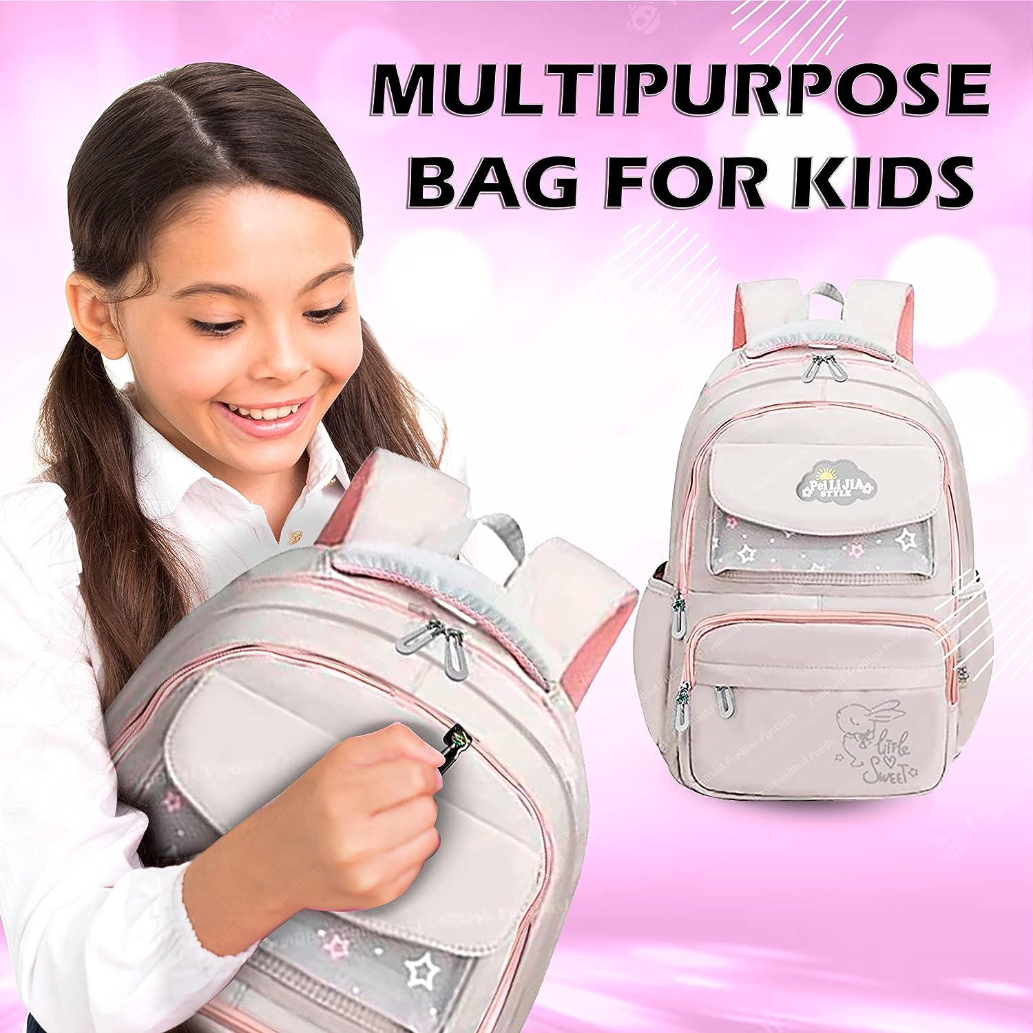 School Bags for Kids Girls – Multi-Purpose Bag for Kids, School Backpack, College Backpack, Large Capacity Travel Backpack, Picnic Bag, Lightweight School Bags (46 X 32 X 16 CM)