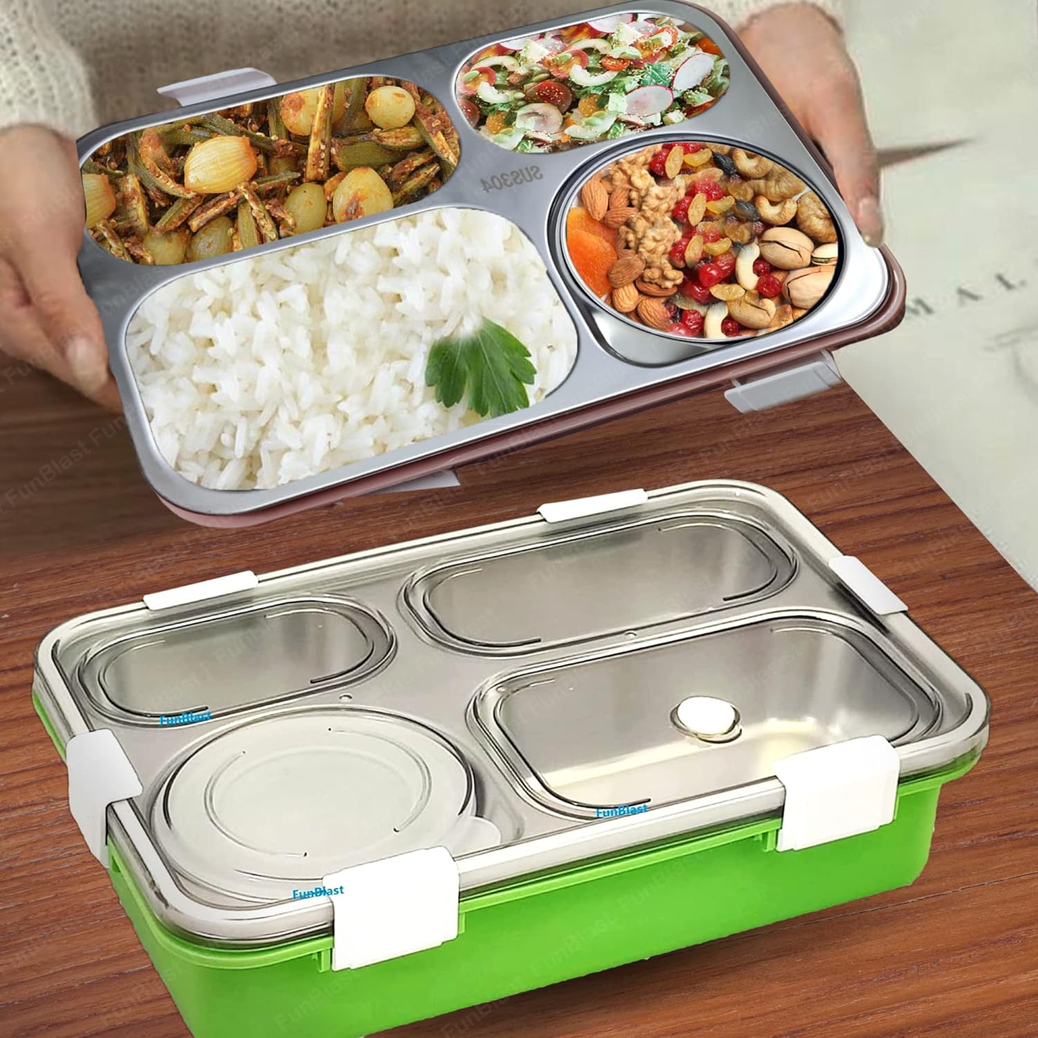 Stainless Steel Lunch Box for Kids, Tiffin Box with Spoon and Fork, Bento Lunch Box, Insulated Lunch Box, Lunch Box for Kids, Office Women & Men (Not Leak-Proof - for Dry Foods Only)