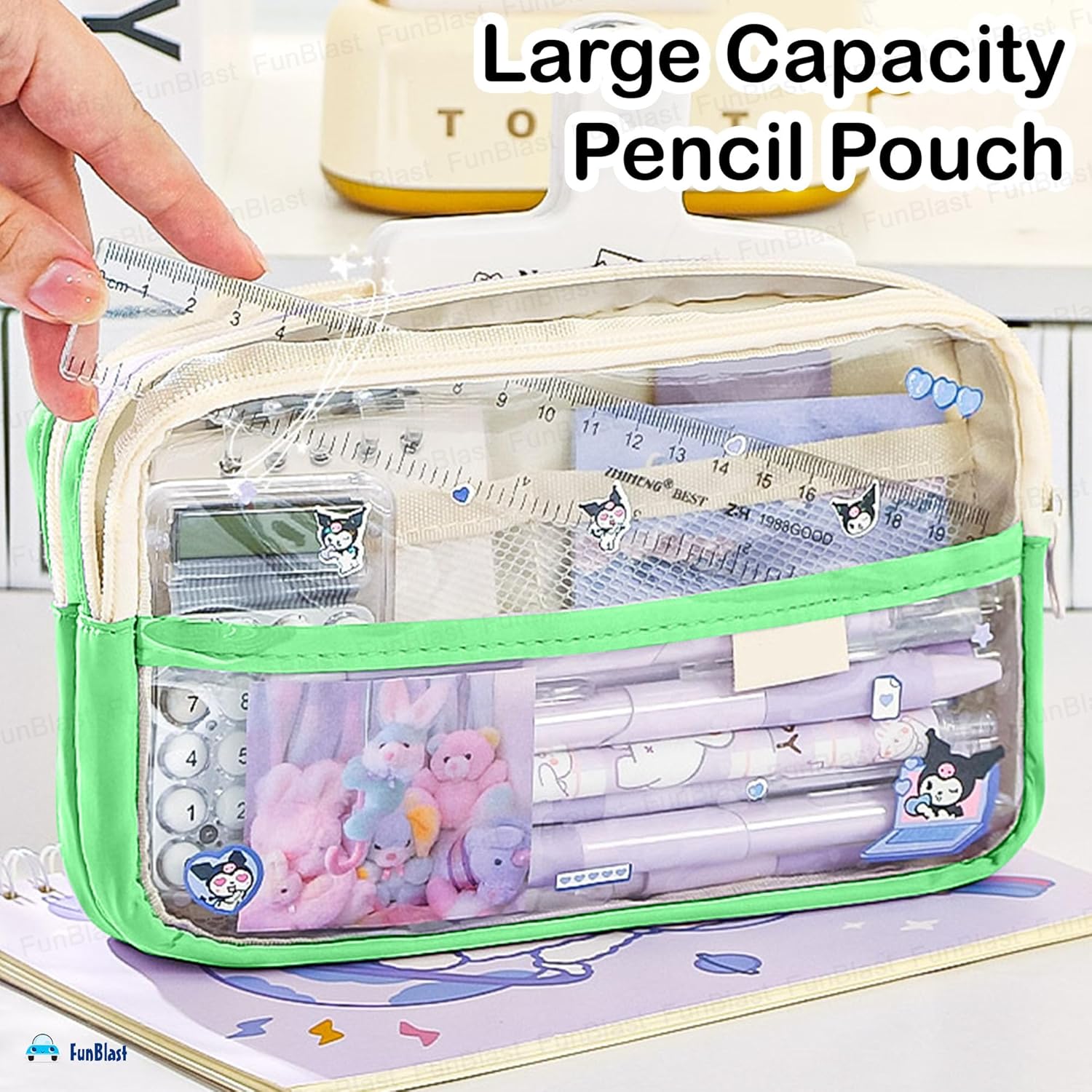 Multiple Compartment Pencil Pouch for Kids (Green)