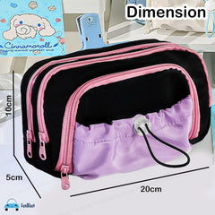 Kawaii Pencil Pouch With Drawstring Pocket  (Black-Pink)