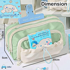 Kawaii Pencil Pouch With Drawstring Pocket (Sea Green)