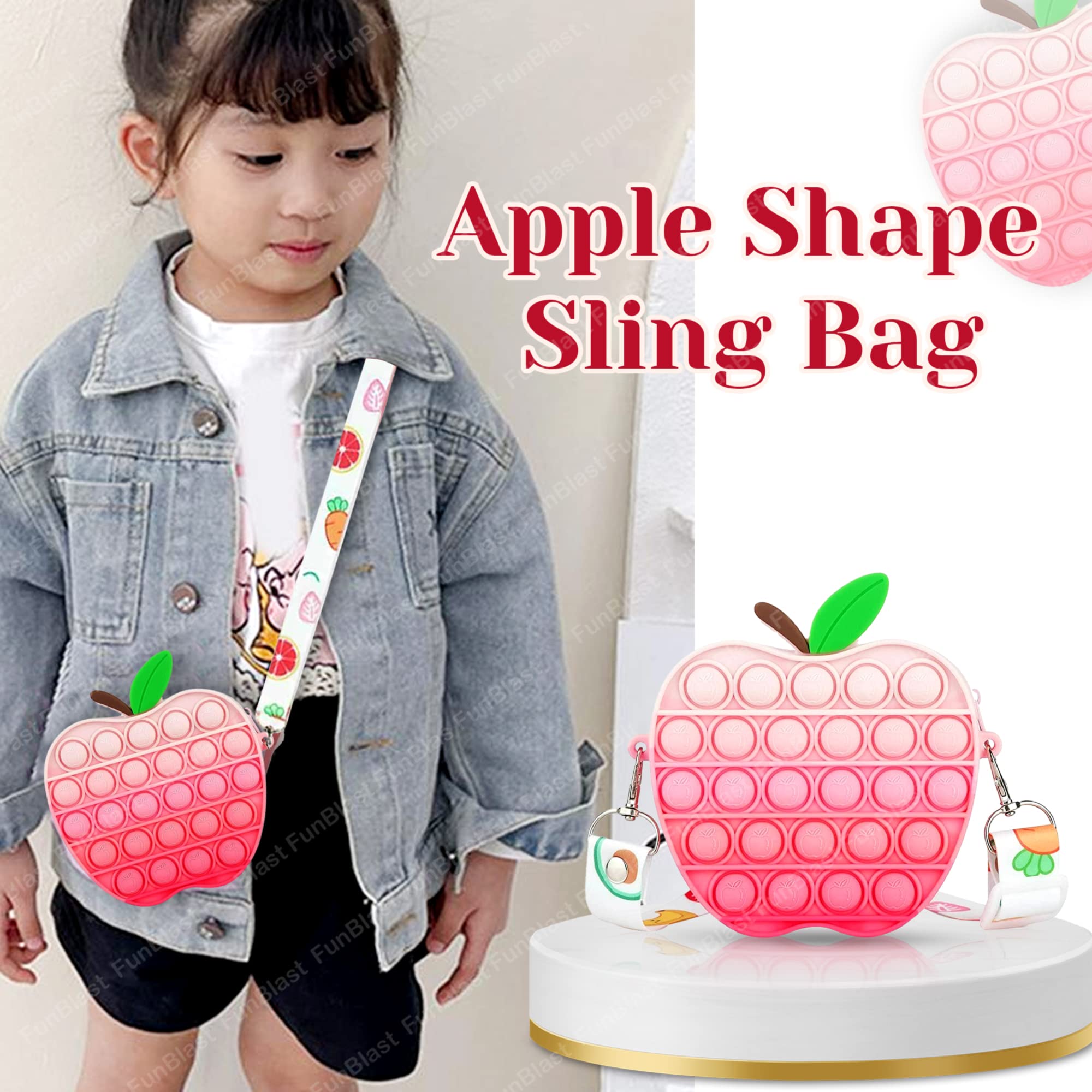 Pop It Sling Bag –Apple Shape Pop It Cross Body Bag for Kids, Pop It Purse for Girls, Birthday Gift for Girls