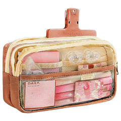 Multiple Compartment Double Zipper Pencil Pouch for Kids (Brown)