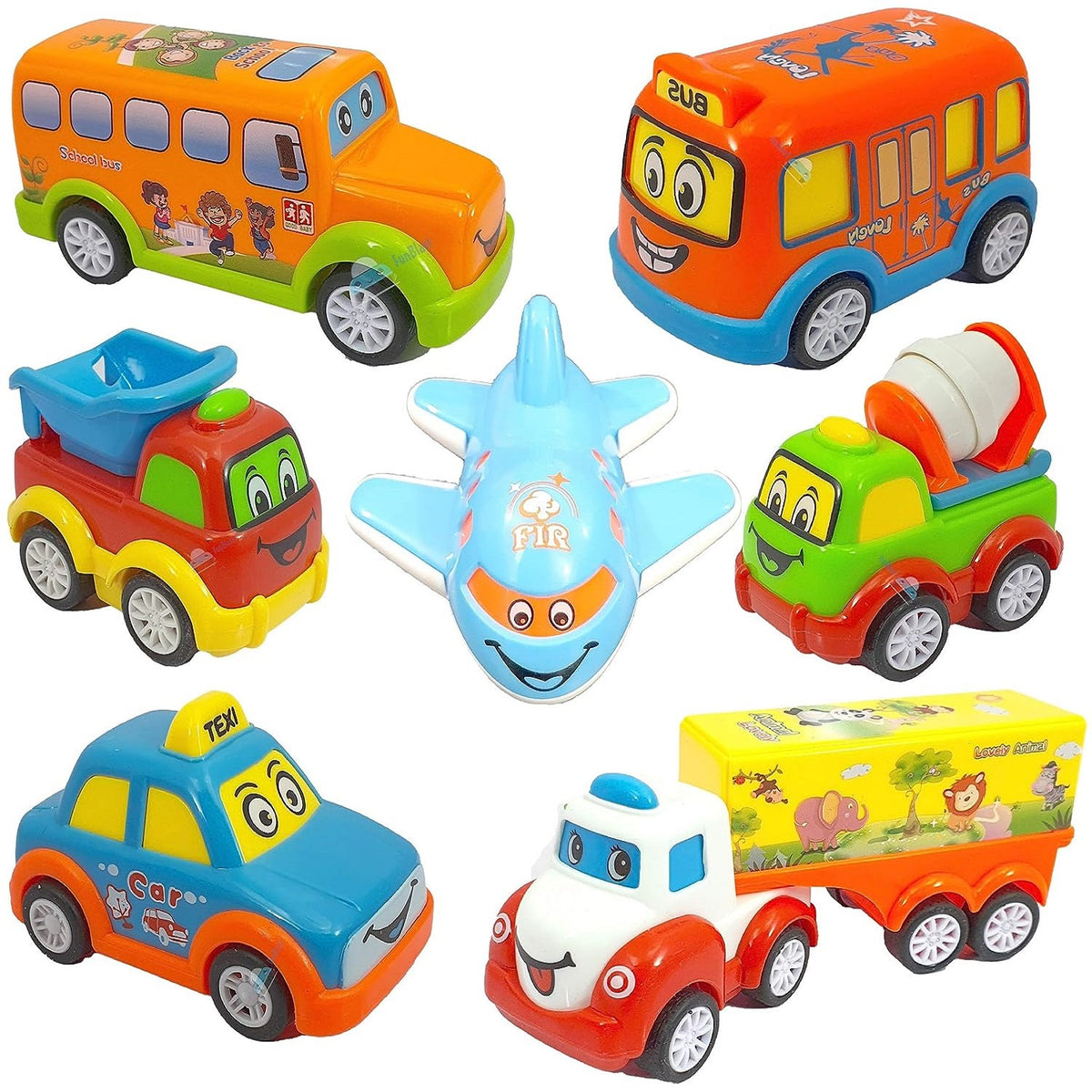 Kids Pull Back Vehicles, Push and Go Crawling Toy Car for Kids & Children (Set of 7 Pcs) - Made in India