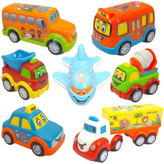 Kids Pull Back Vehicles, Push and Go Crawling Toy Car for Kids & Children (Set of 7 Pcs) - Made in India