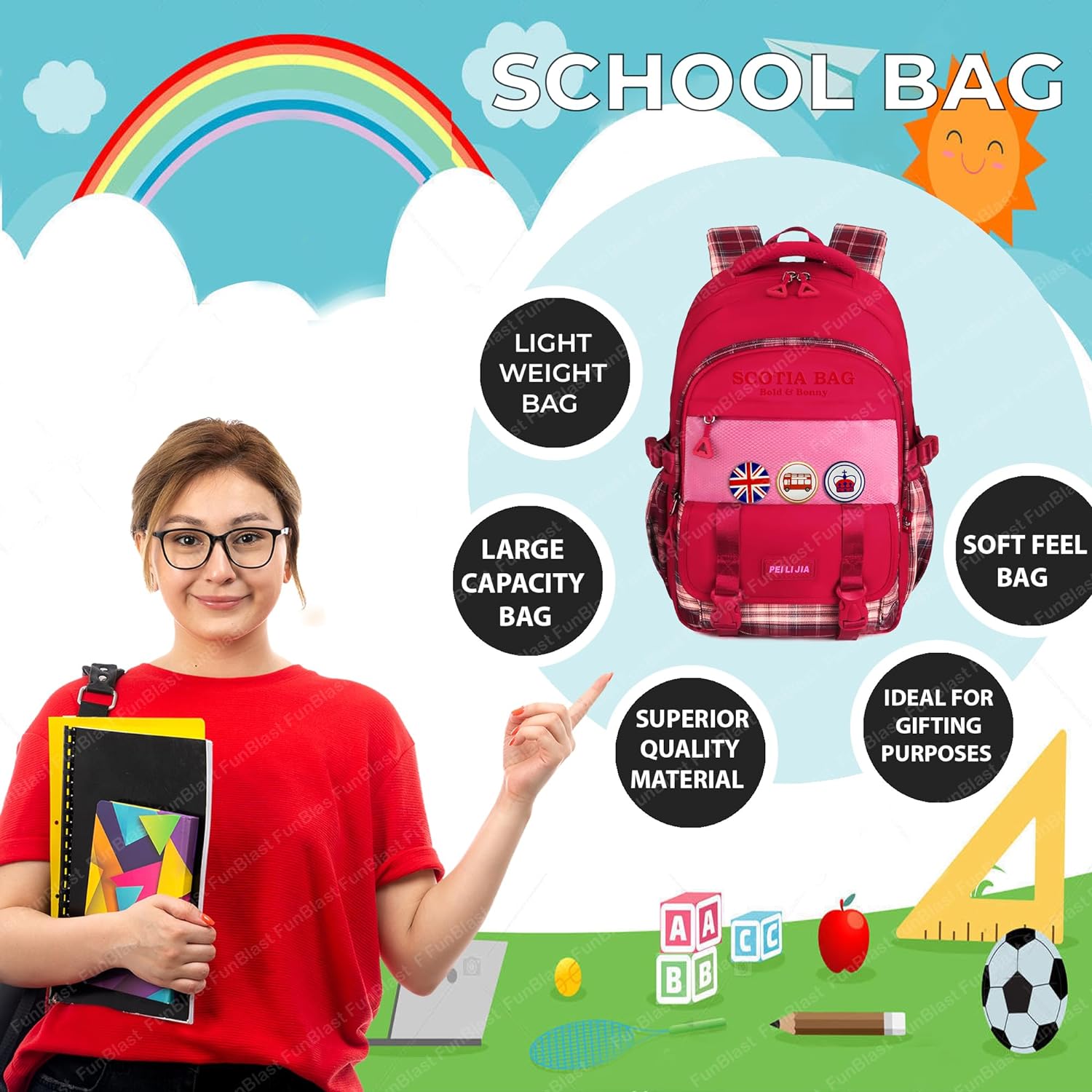 School Bagpack for Children - School and College Bag with Padded Shoulders, Multipurpose Bag for Children & Adults, Office Bag, Travel Backpack, Casual Bags (46 X 30 X 20 CM)