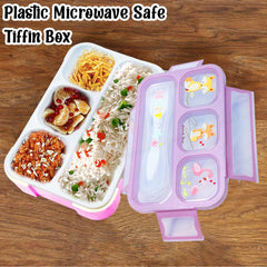 Lunch Box for Kids – Lunch Box for School Kids, Airtight Leak-Proof Tiffin Box, Plastic Microwave Safe Tiffin Box with 4 Small Compartment (Pink)