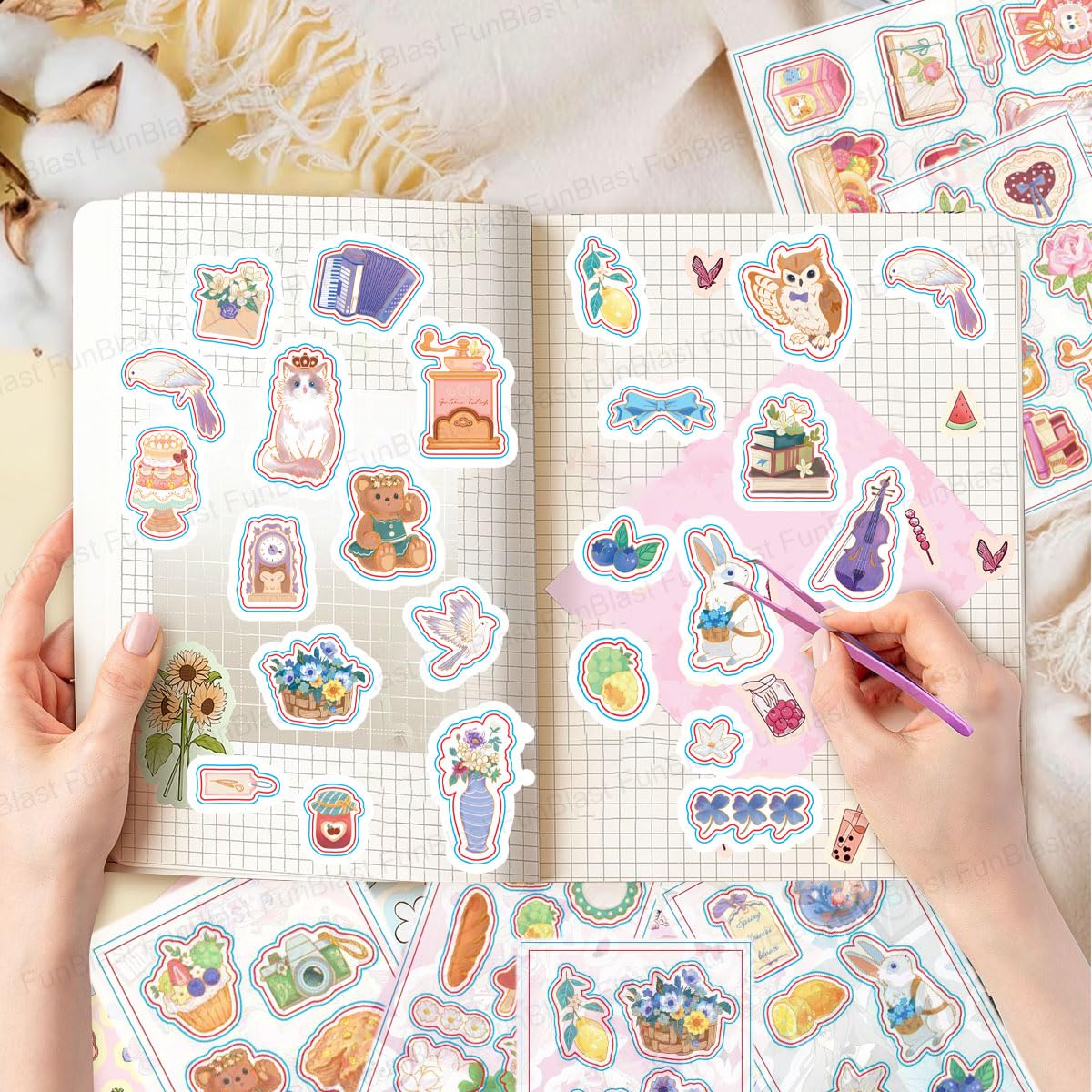 Kawaii Stickers Set – 16 Sheet (100+ Pcs) DIY 3D Stickers for Girls, Aesthetic Sticker, Stickers for Journaling, Scrapbooking, Cute Stickers Set (Cute Animals 4x4=16 Sheets)