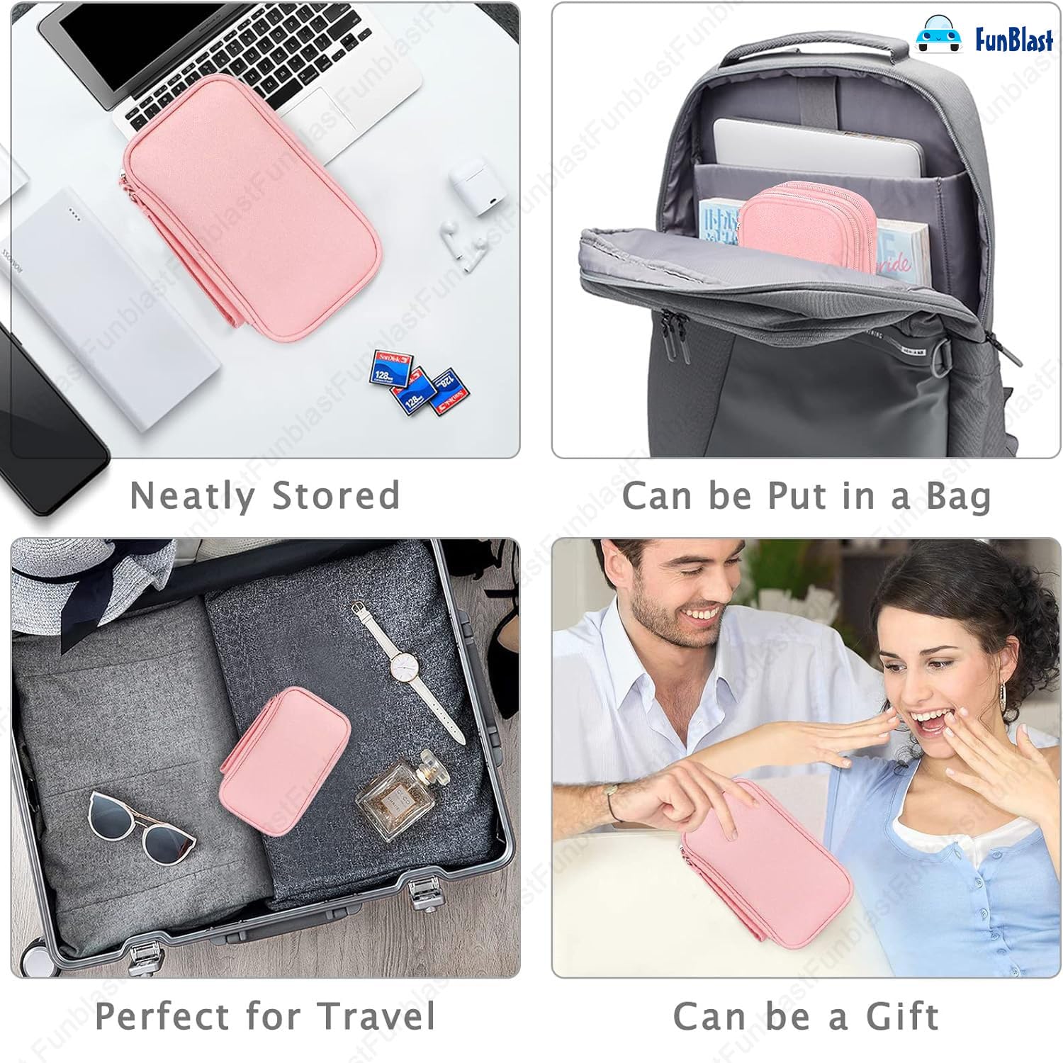 Travel Organizer Pouch with Mesh Pockets for Men and Women (Pink)
