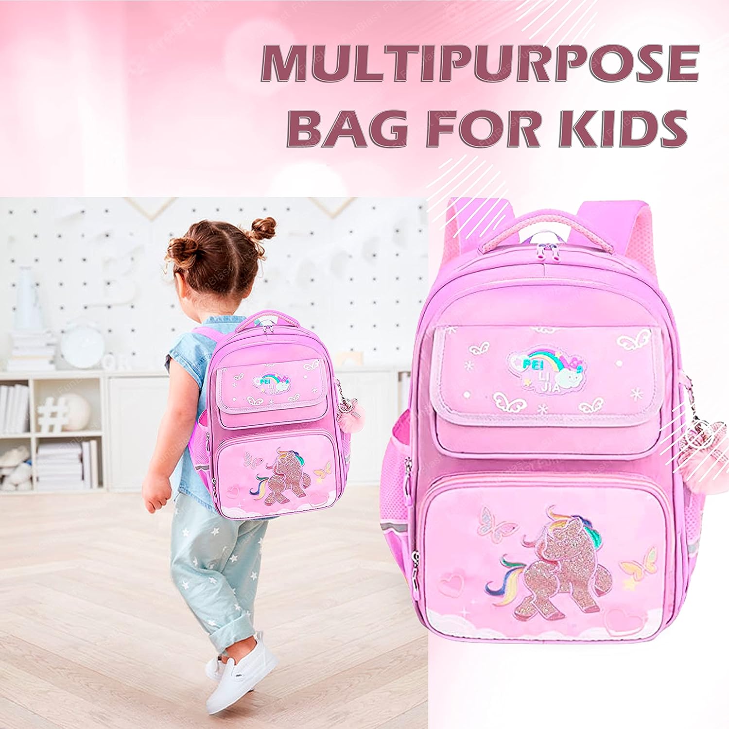 Unicorn Backpack for Children - School Bag for Student, Orthopedic School Bags, Lightweight Large Capacity Bag for Boys Girls Kids, Travel Bag, Picnic Bag (39 X 31 X 20 CM)