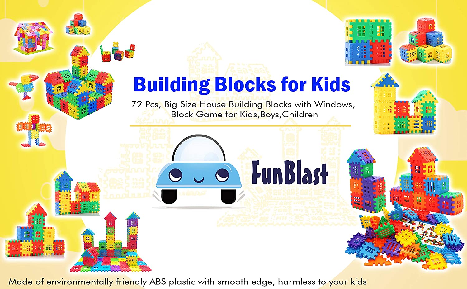 Building Blocks For Kids, House Building Blocks with Windows, Block Game For Kids - 72 Pieces