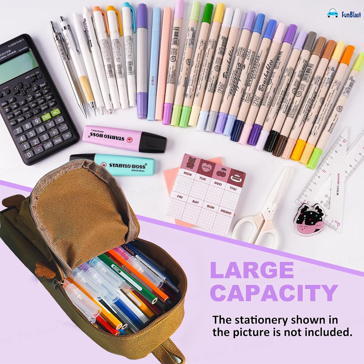 Hangable Canvas Pencil Pouch for Kids (Brown-Bear)