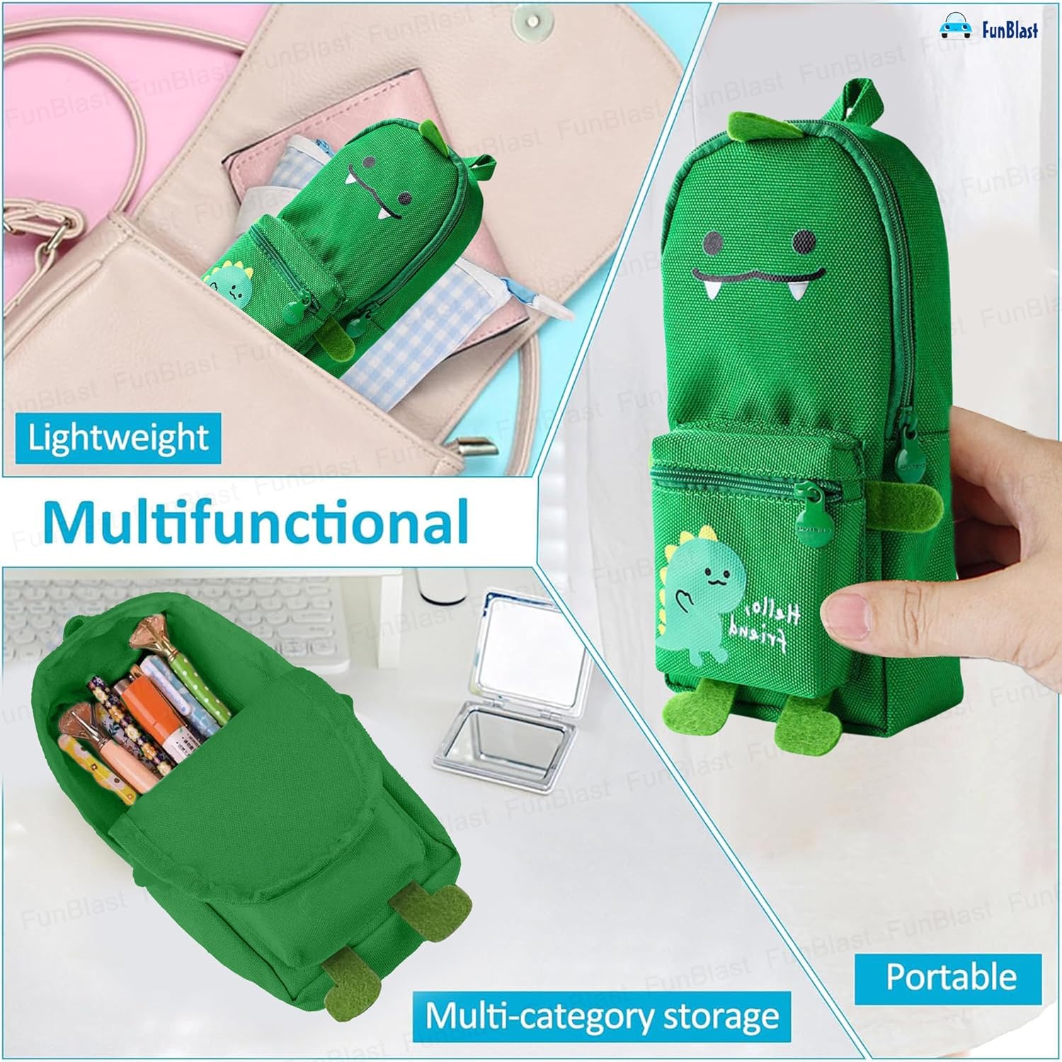 Hangable Canvas Pencil Pouch for Kids (Green-Dino)