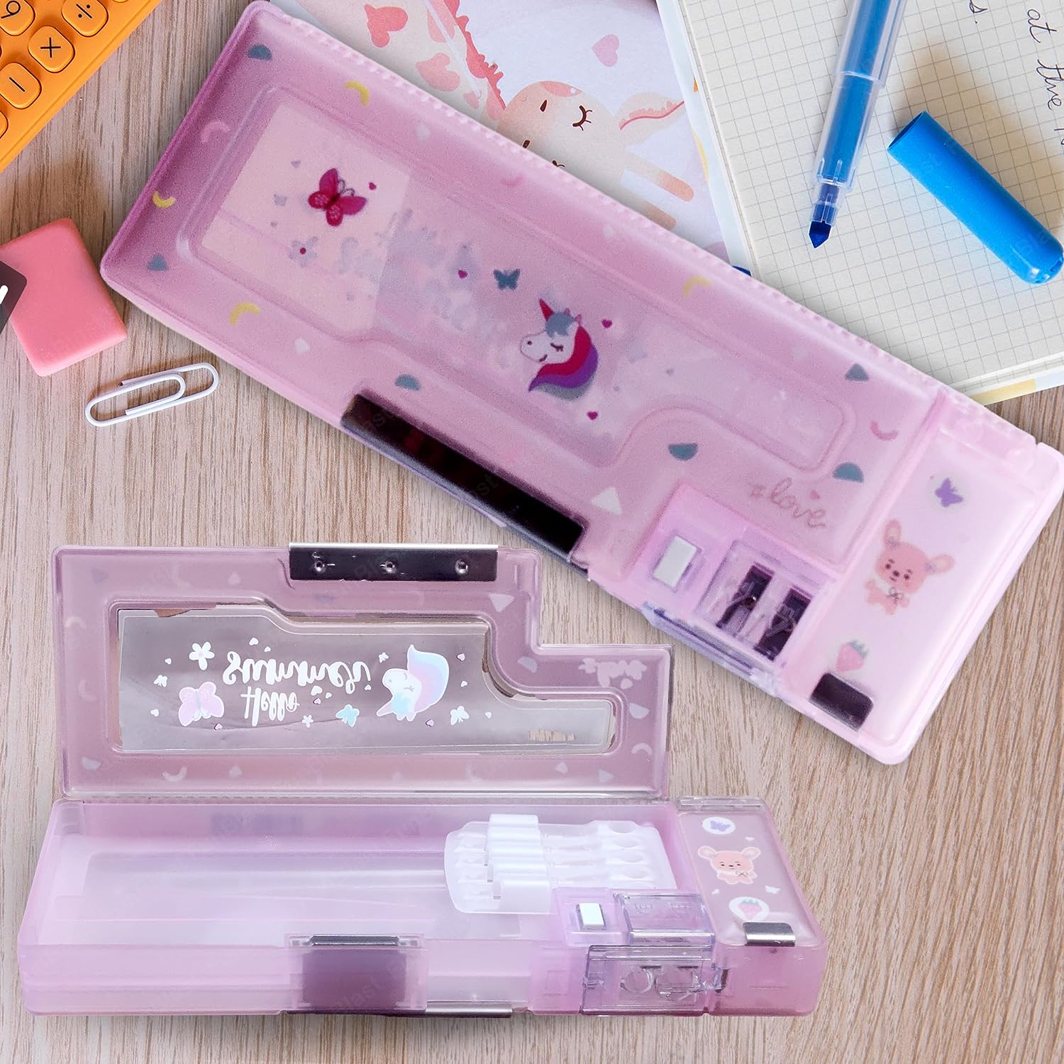 Magnetic Pencil Case with Sharpener – Hello Summer Themed Luxury Pencil Box for Kids – Stationary Organizer Pencil Box for Girls