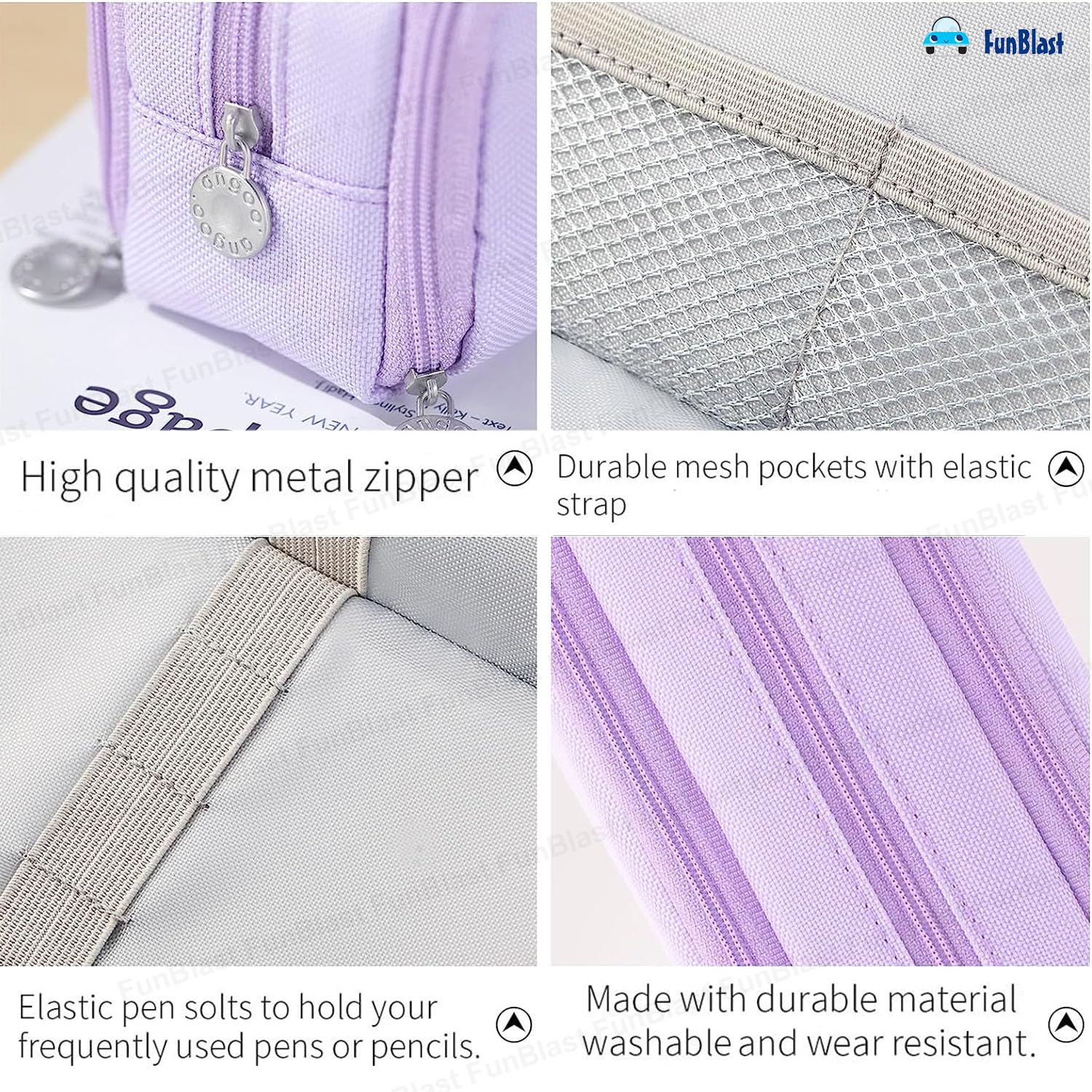Multi-Compartment Canvas Stationery Organizer Pouch for Kids (Purple)