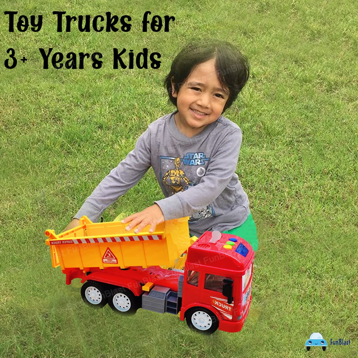 Truck Toy - Friction Power Dumper Truck with Light & Sound for Kids