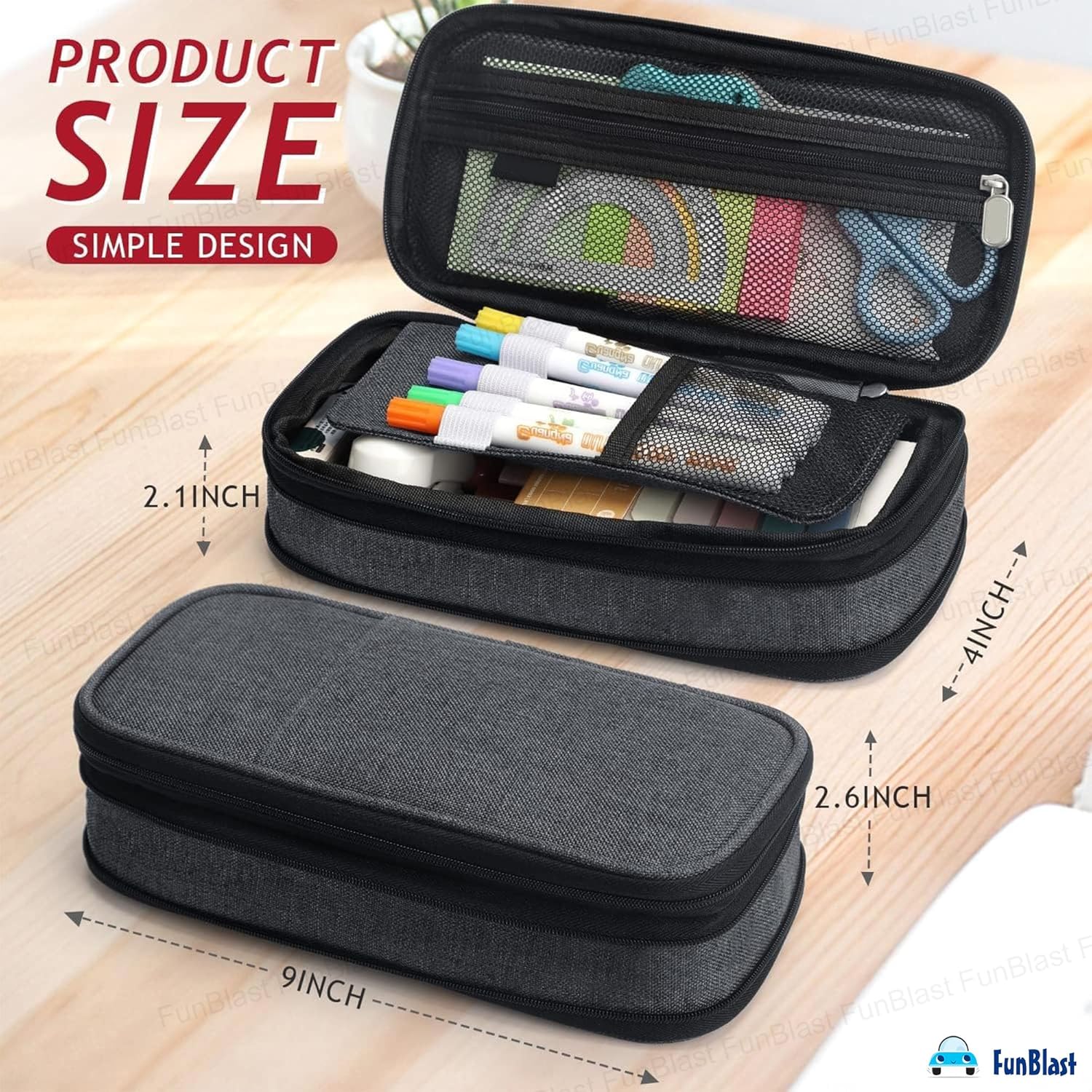 Multiple Compartment Double Zipper Portable Pouch for Kids (Grey)