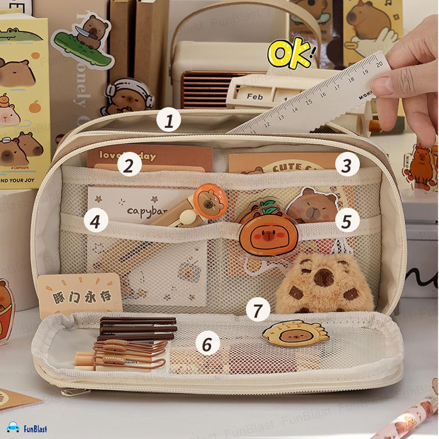 Multipurpose Zipper Stationary Organizer for Kids & Adults (Brown)