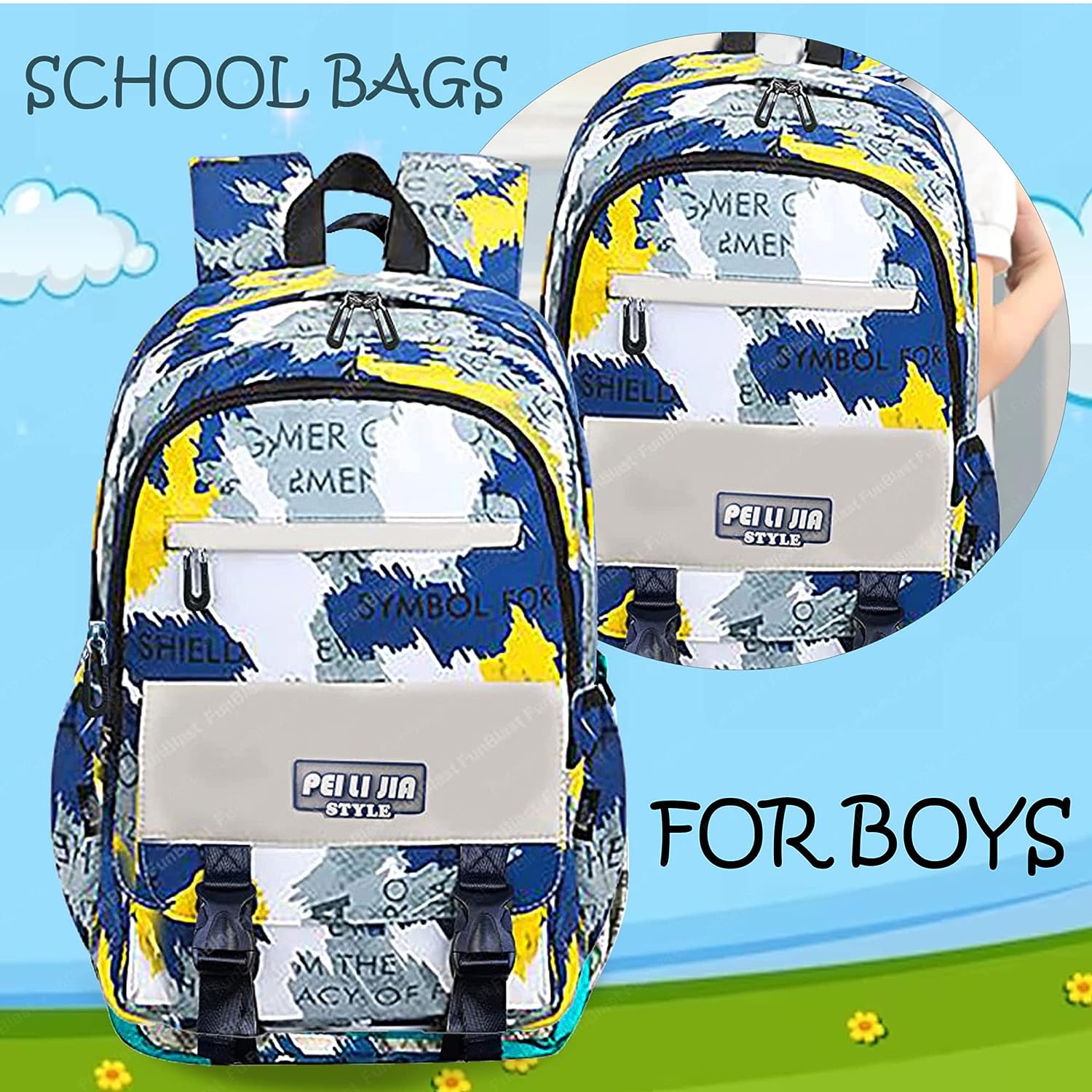 School Bags for Boys, Lightweight School and College Bags, Multipurpose Large Capacity Bag for Boys Girls Kids, Travel Bag, Picnic Bag (46 X 34 X 20 CM)