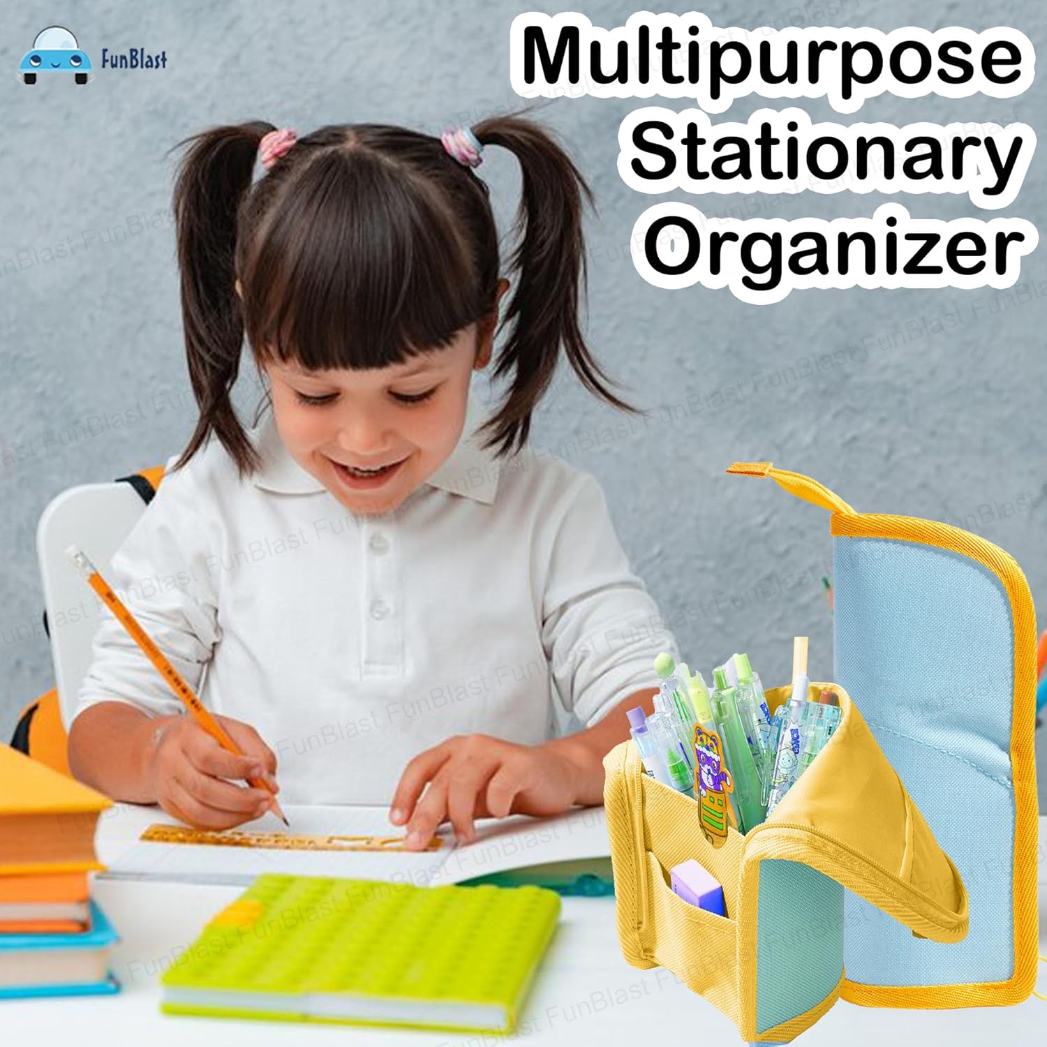 Korean Boba Pop Up Stationery Organizer Pencil Pouch for Kids (SkyBlue)