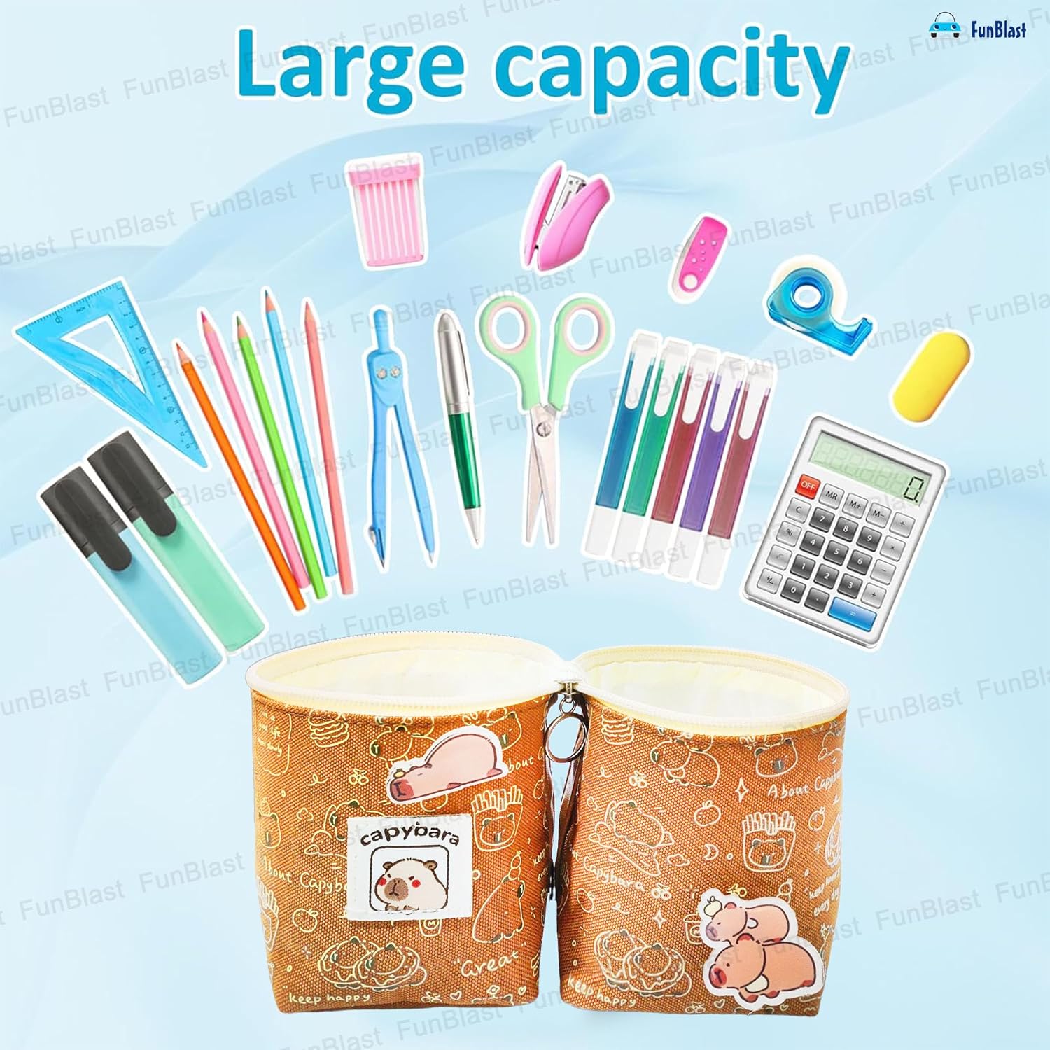 Korean Boba Pop Up Stationery Organizer Pouch for Kids (Brown)