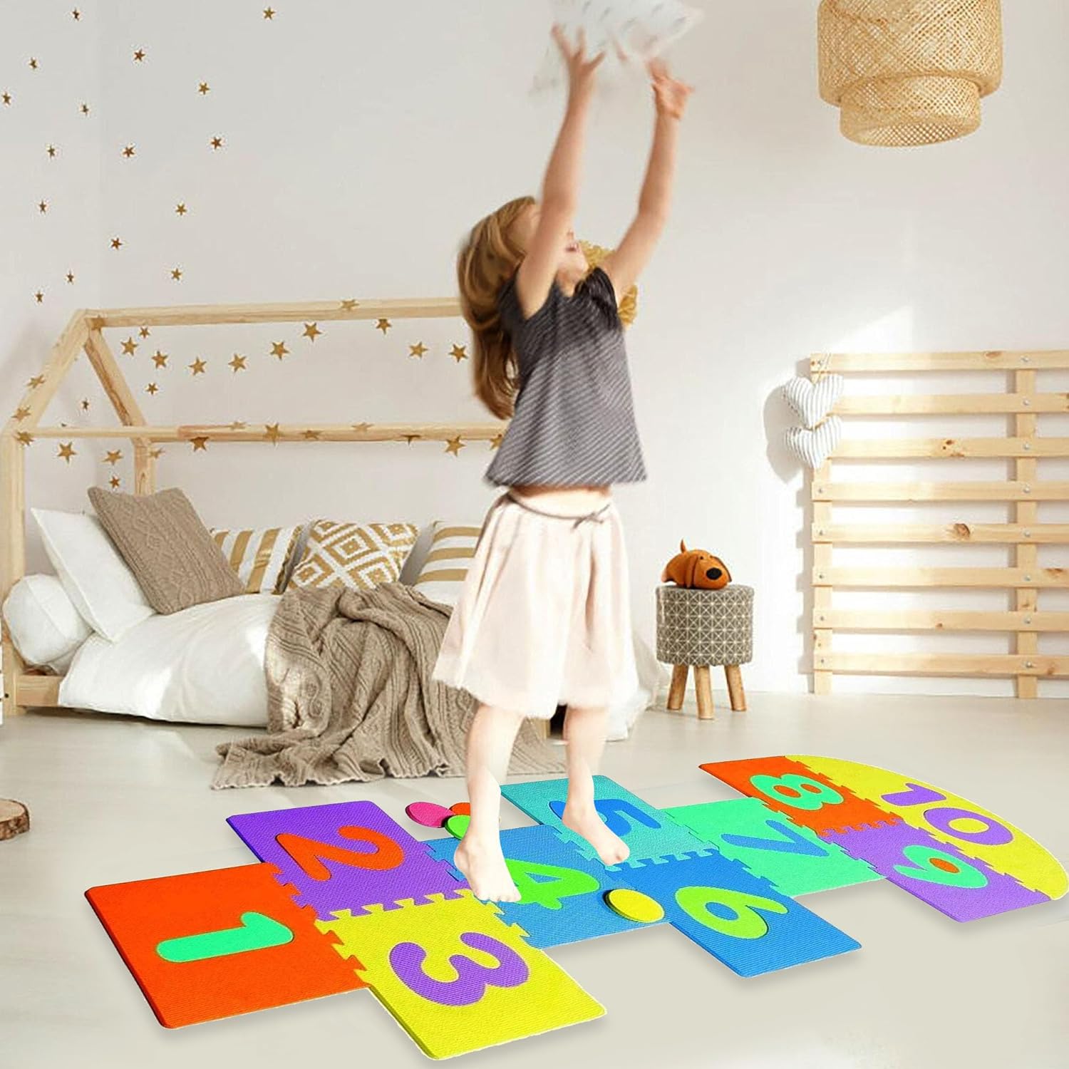 Hopscotch Mat for Kids - Foam Mat Puzzle for Kids, Indoor and Outdoor Hopscotch Game for Kids