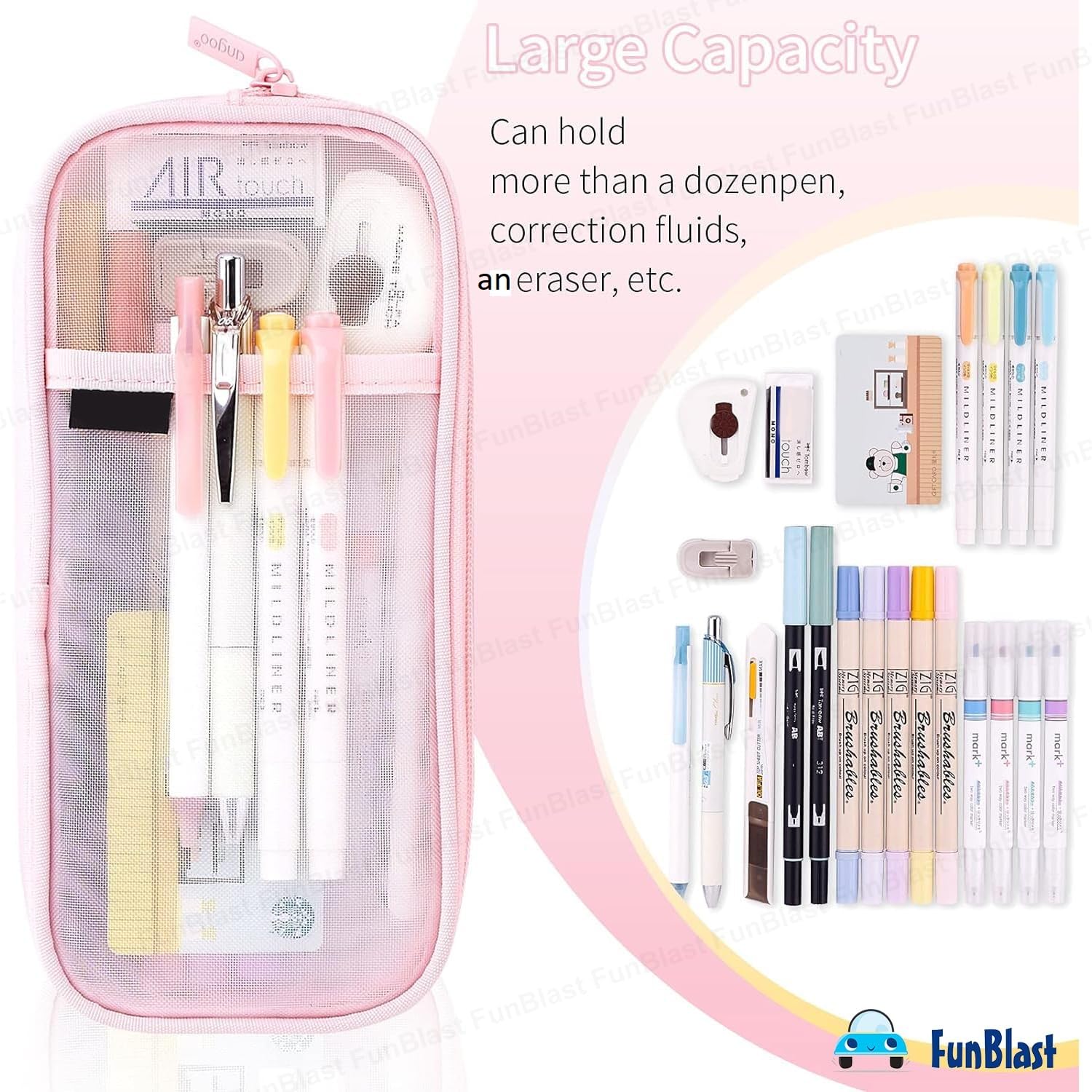 Transparent Pencil Pouch with Zipper Closure (Pink)