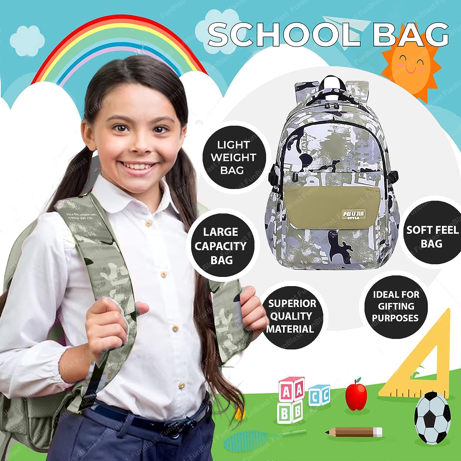 School Bags for Boys, Lightweight School and College Bags, Multipurpose Large Capacity Bag for Boys Girls Kids, Travel Bag, Picnic Bag (46 X 34 X 20 CM)