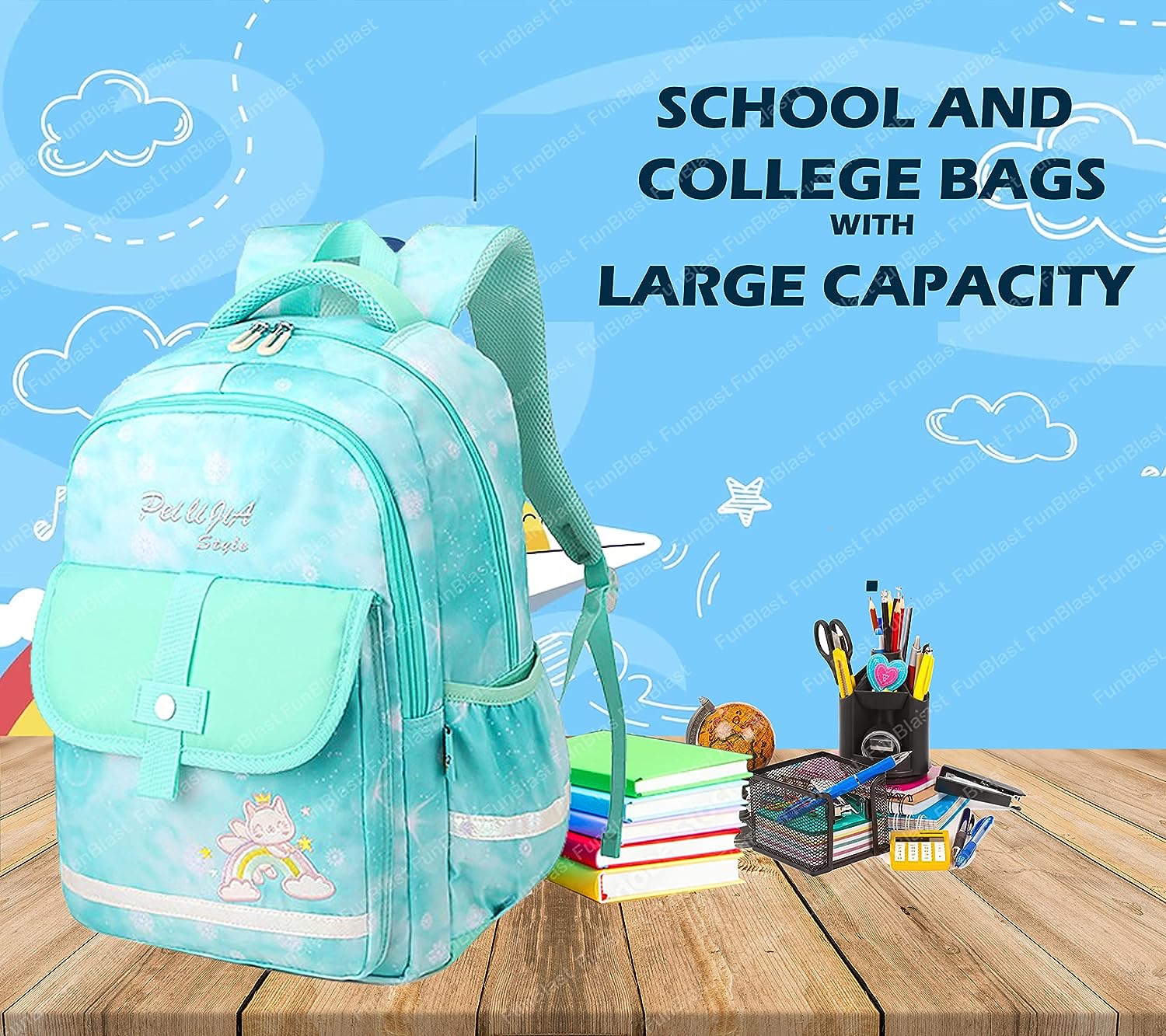 INDHA Kids Backpack Bag | Black Denim Kids Backpack Bag | Hand Block  Printed White Camel Design Motif | Kids Bag | School Bag | Gifting |  Handmade | Denim Bag |