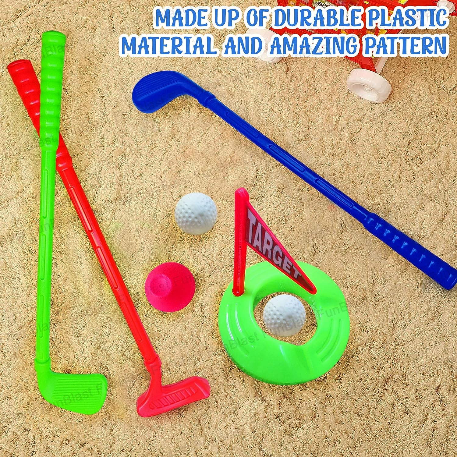 Golf Set for Kids - Portable Golf Accessories Kit with 3 Golf Sticks, 2 Balls, Platform Cup & Flag for 3+ Years Kids, Children, Boys, Girls