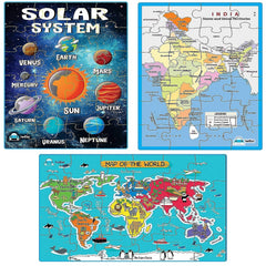 3 in 1 Jigsaw Puzzle for Kids - Solar System, Map of India and World Map Jigsaw Puzzles, Learning and Educational Puzzles for Children – 72 Pcs Puzzles