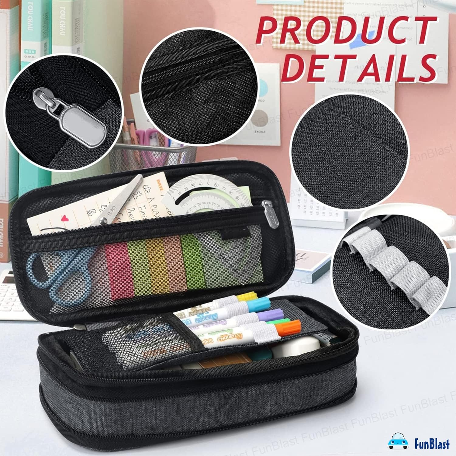 Multiple Compartment Double Zipper Portable Pouch for Kids (Grey)